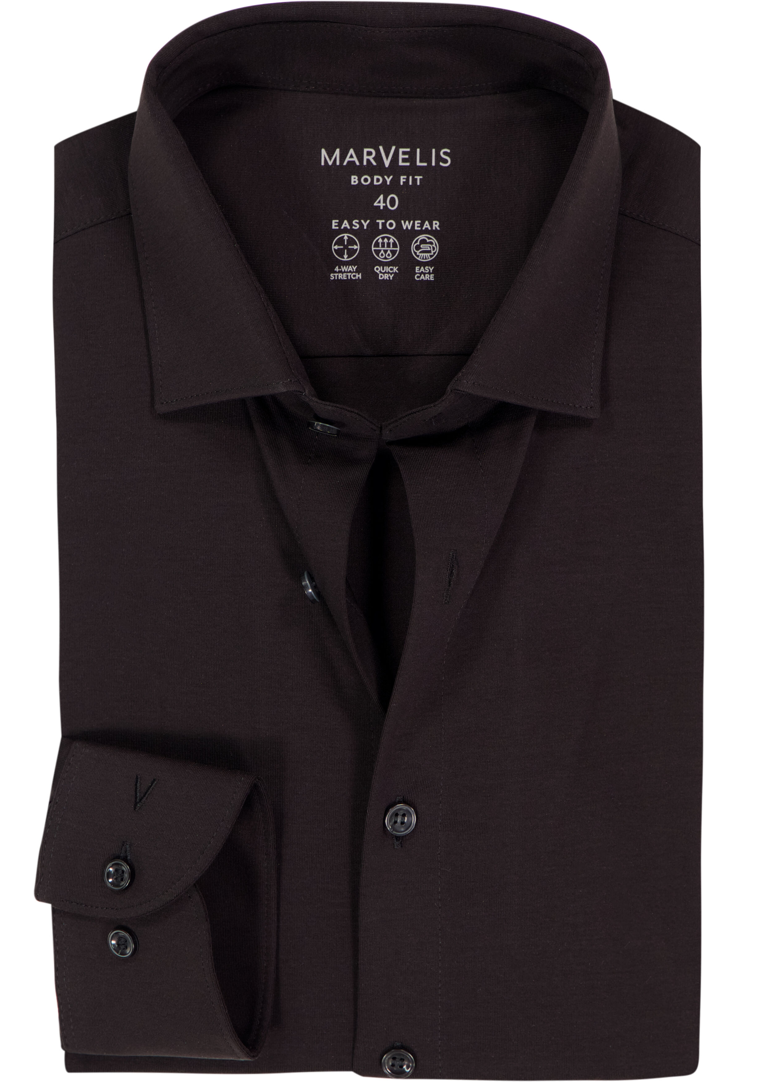 MARVELIS body fit overhemd, tricot, zwart