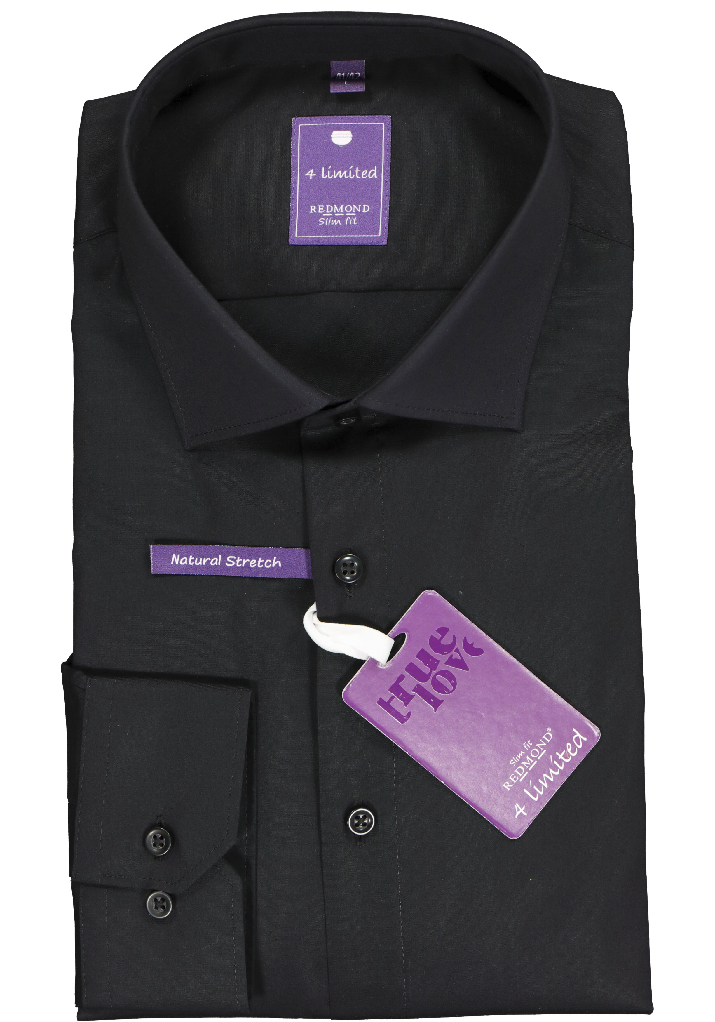 Redmond slim fit overhemd, zwart