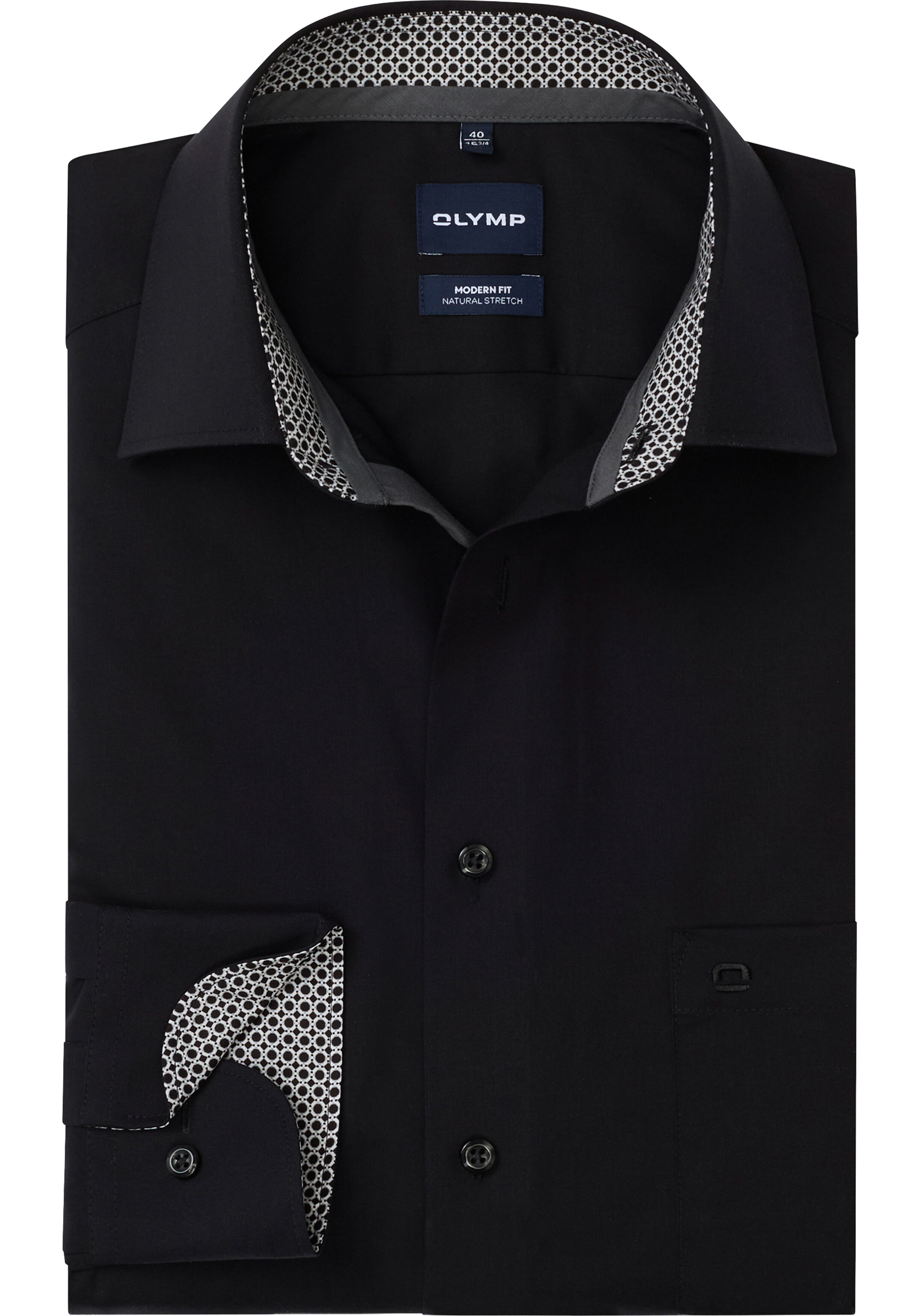 OLYMP Luxor modern fit overhemd, mouwlengte 7, popeline, zwart