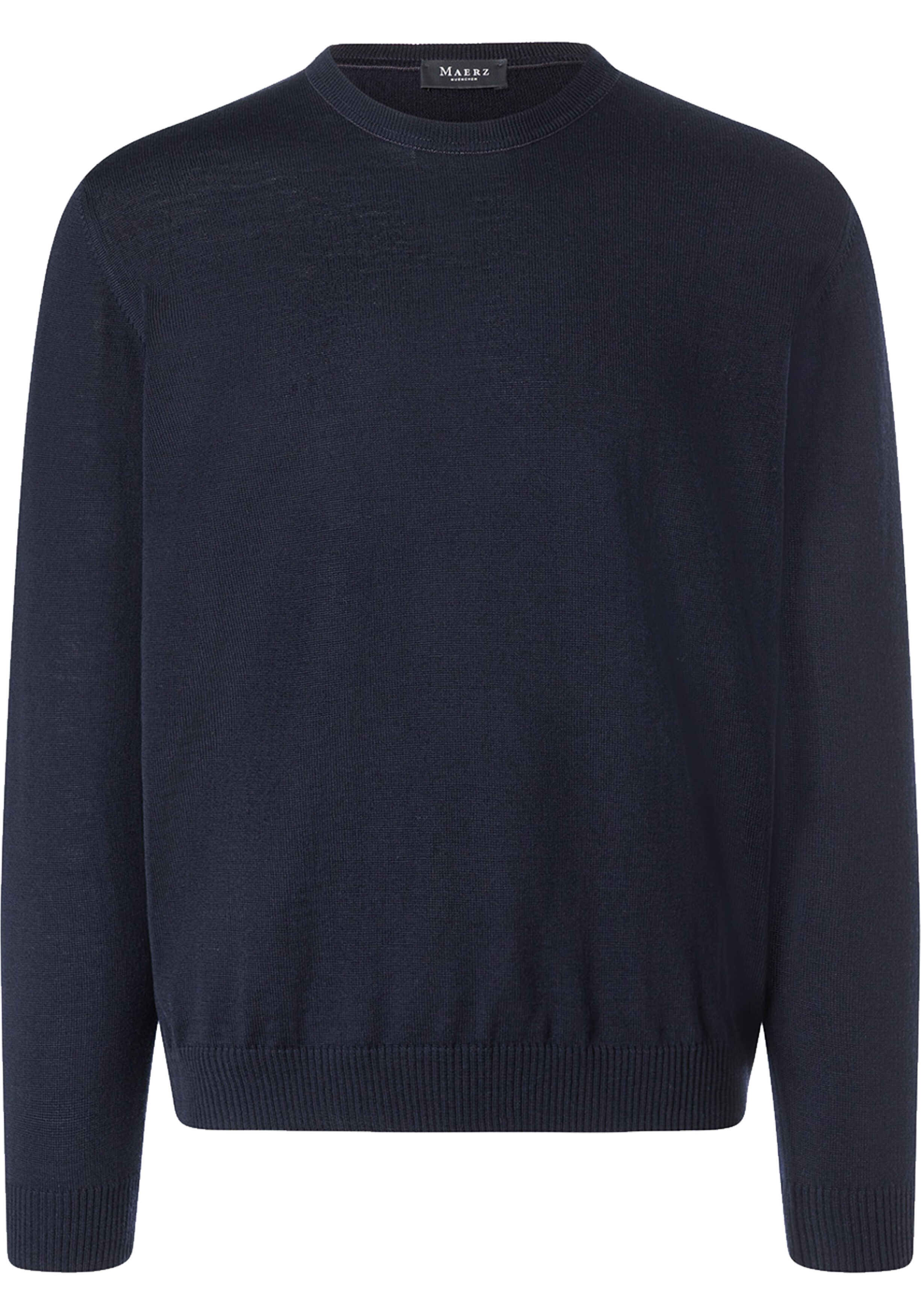 MAERZ Classic Fit heren trui met O-hals wol, navy blauw
