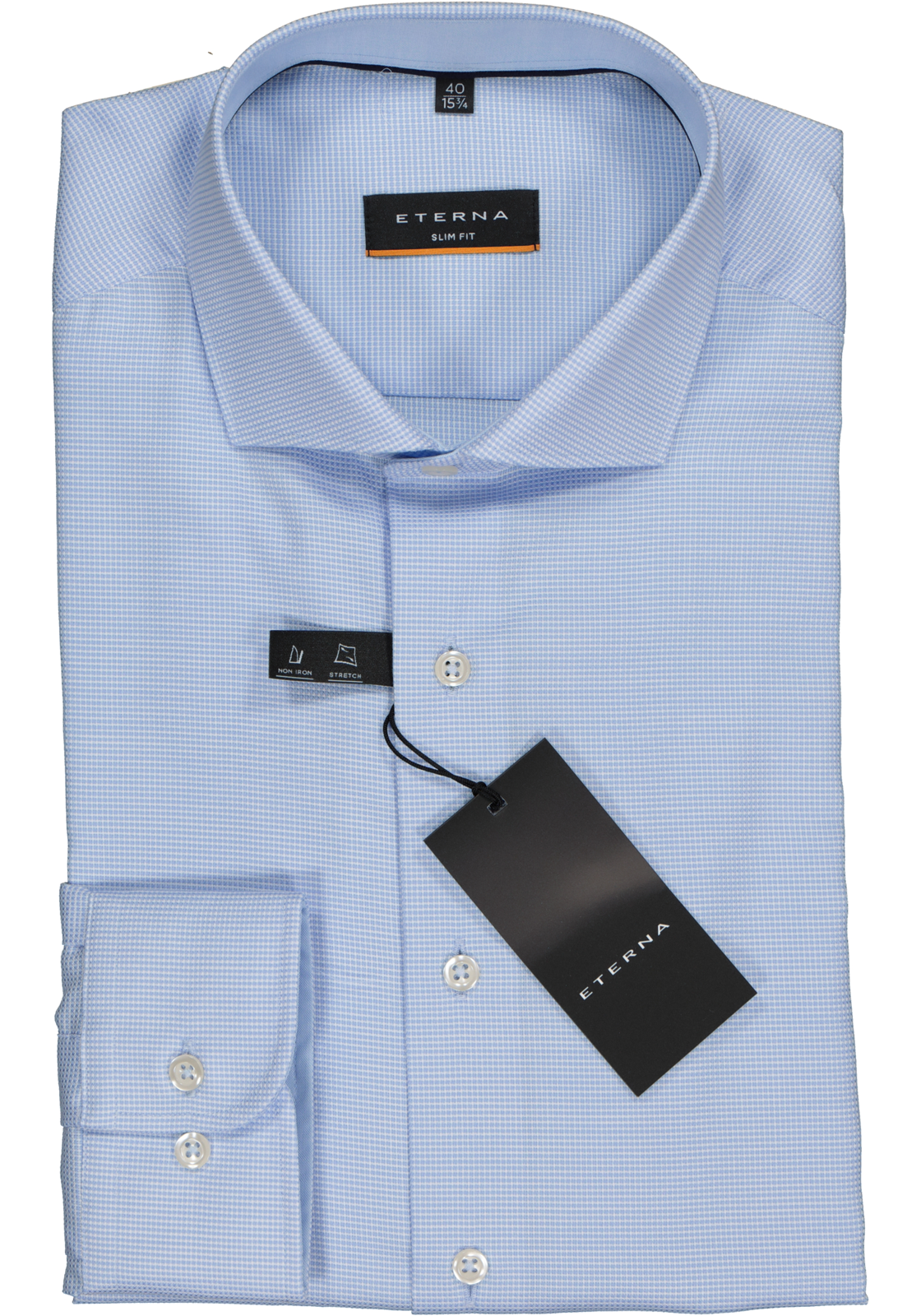 2-4045332837203_eterna-overhemd_HR ETERNA slim fit stretch overhemd, structuur heren overhemd, lichtblauw met wit (lichtblauw contrast)