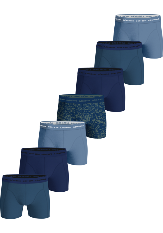 Bjorn Borg Cotton Stretch boxers, heren boxers normale lengte (7-pack), verschillende tinten blauw en blauw met groene print Bjorn Borg Cotton Stretch boxers, heren boxers normale lengte (7-pack), verschillende tinten blauw en blauw met groene print