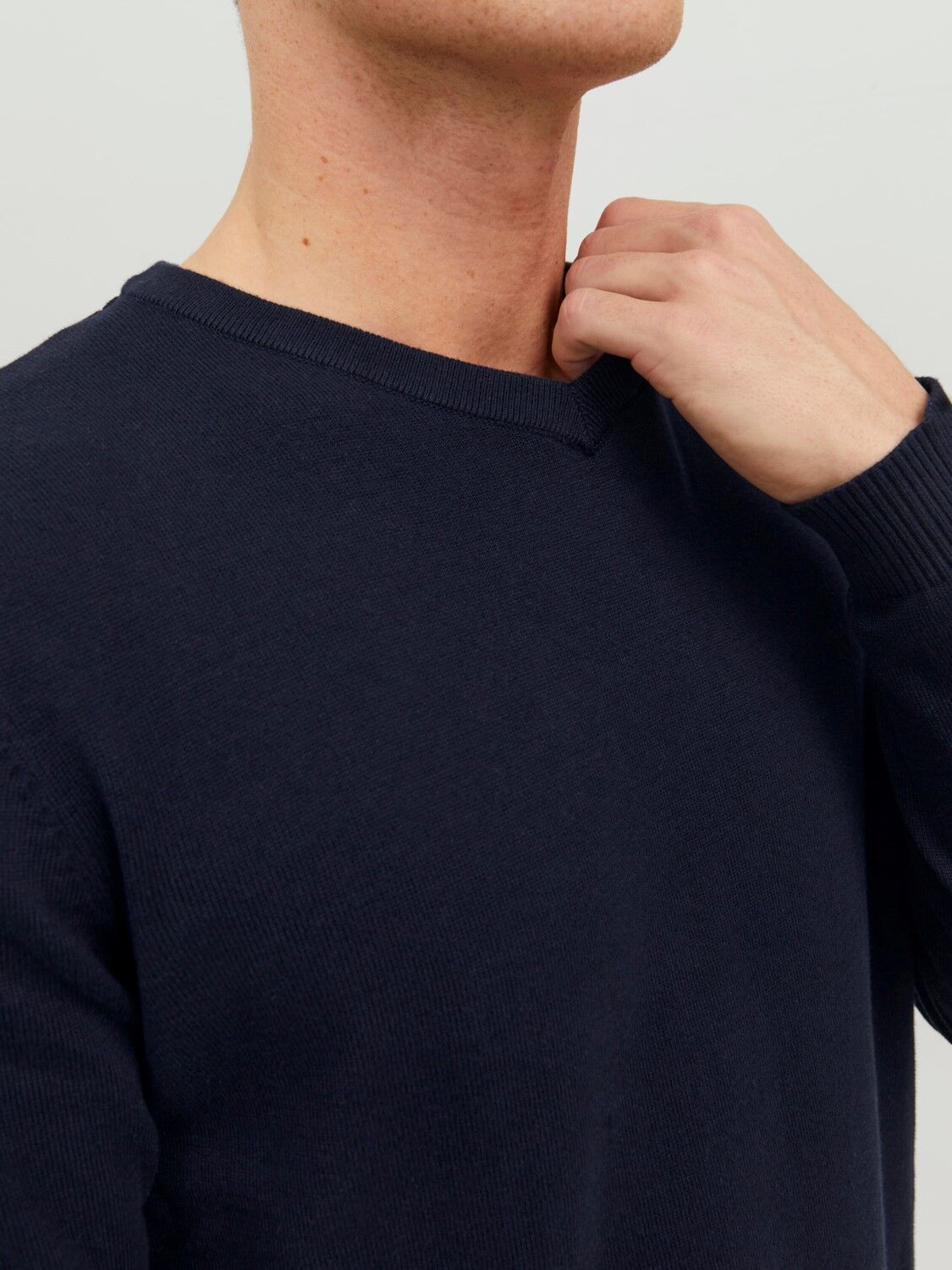 JACK & JONES Basic knit v-neck slim fit, heren pullover katoen met V-hals, blauw