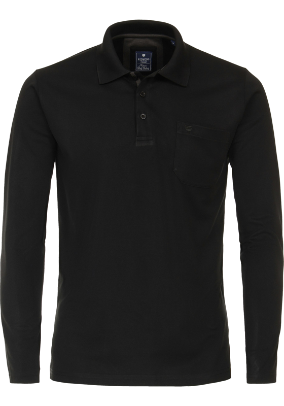 Redmond regular fit polo lange mouw, pique, zwart Redmond regular fit polo lange mouw, pique, zwart