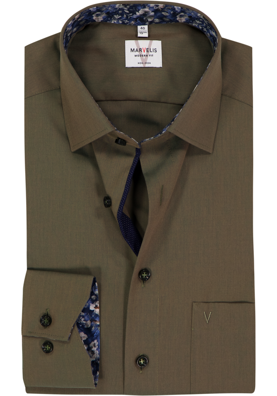 MARVELIS modern fit overhemd, mouwlengte 7, popeline, olijfgroen MARVELIS modern fit overhemd, mouwlengte 7, popeline, olijfgroen