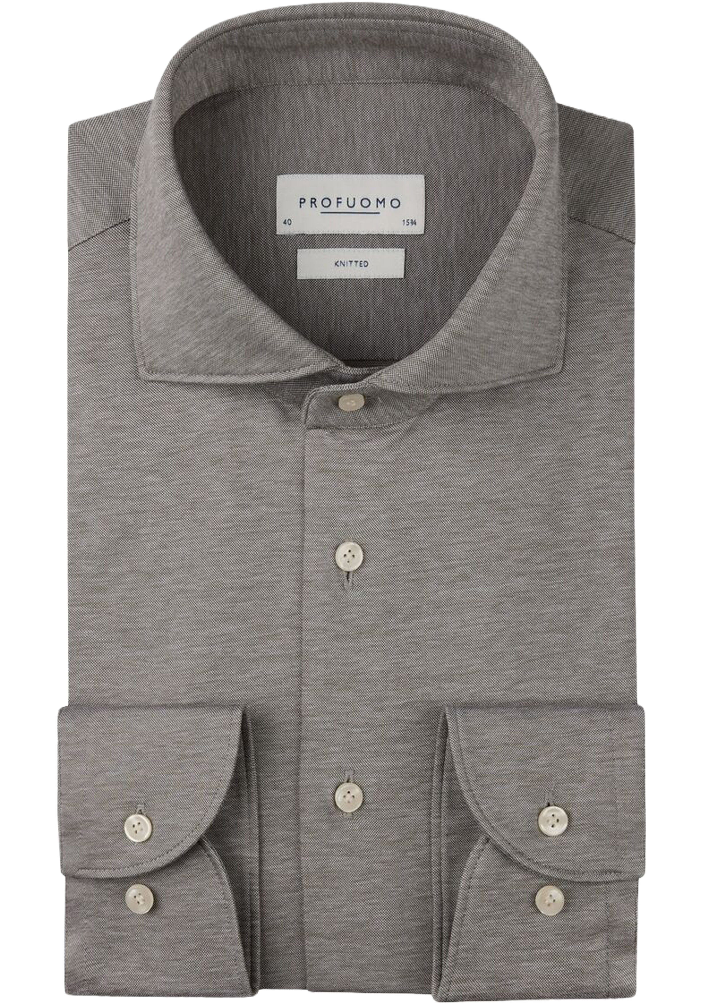 Profuomo slim fit heren overhemd, jersey, grijs melange