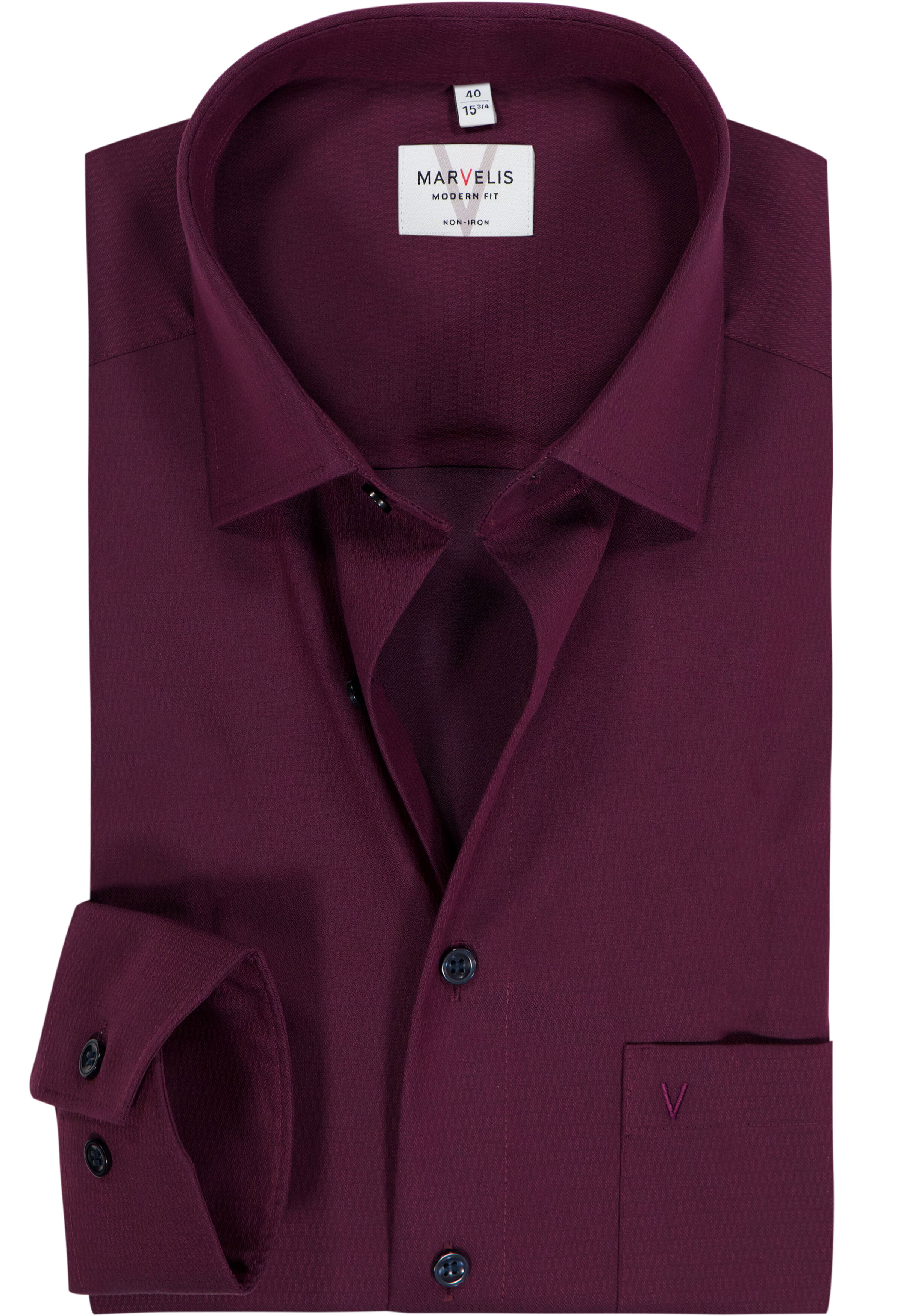 MARVELIS modern fit overhemd, structuur, bordeauxrood
