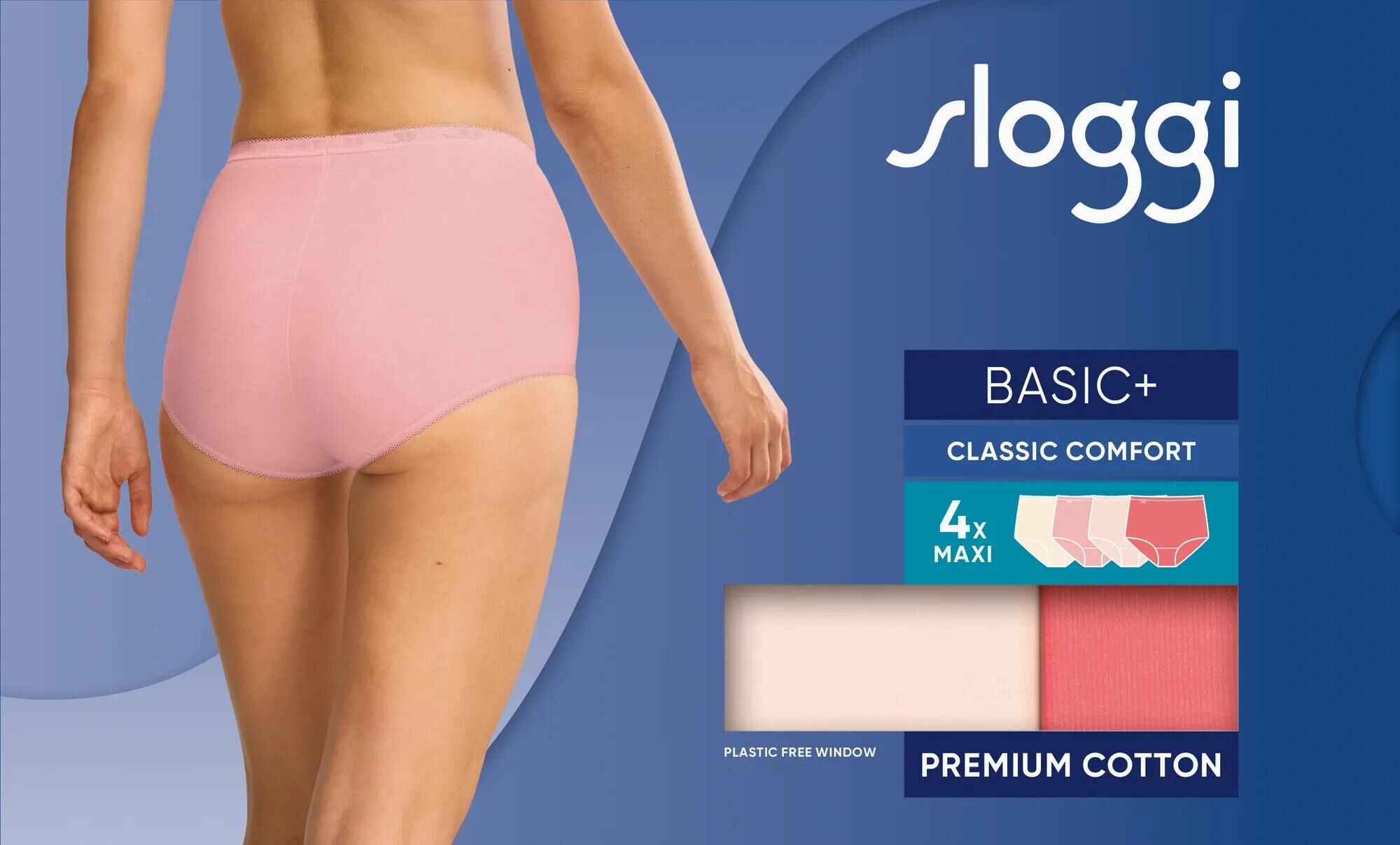 Sloggi Women Basic+ Maxi (4-pack), dames slip, offwhite met 3 tinten roze