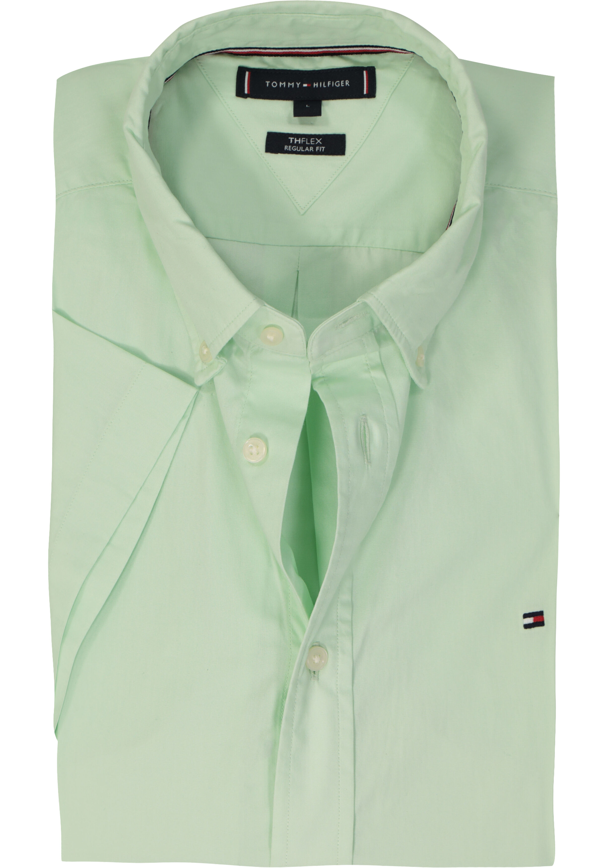 Tommy Hilfiger Flex Poplin Regular Fit Shirt, korte mouw, popeline, lichtgroen