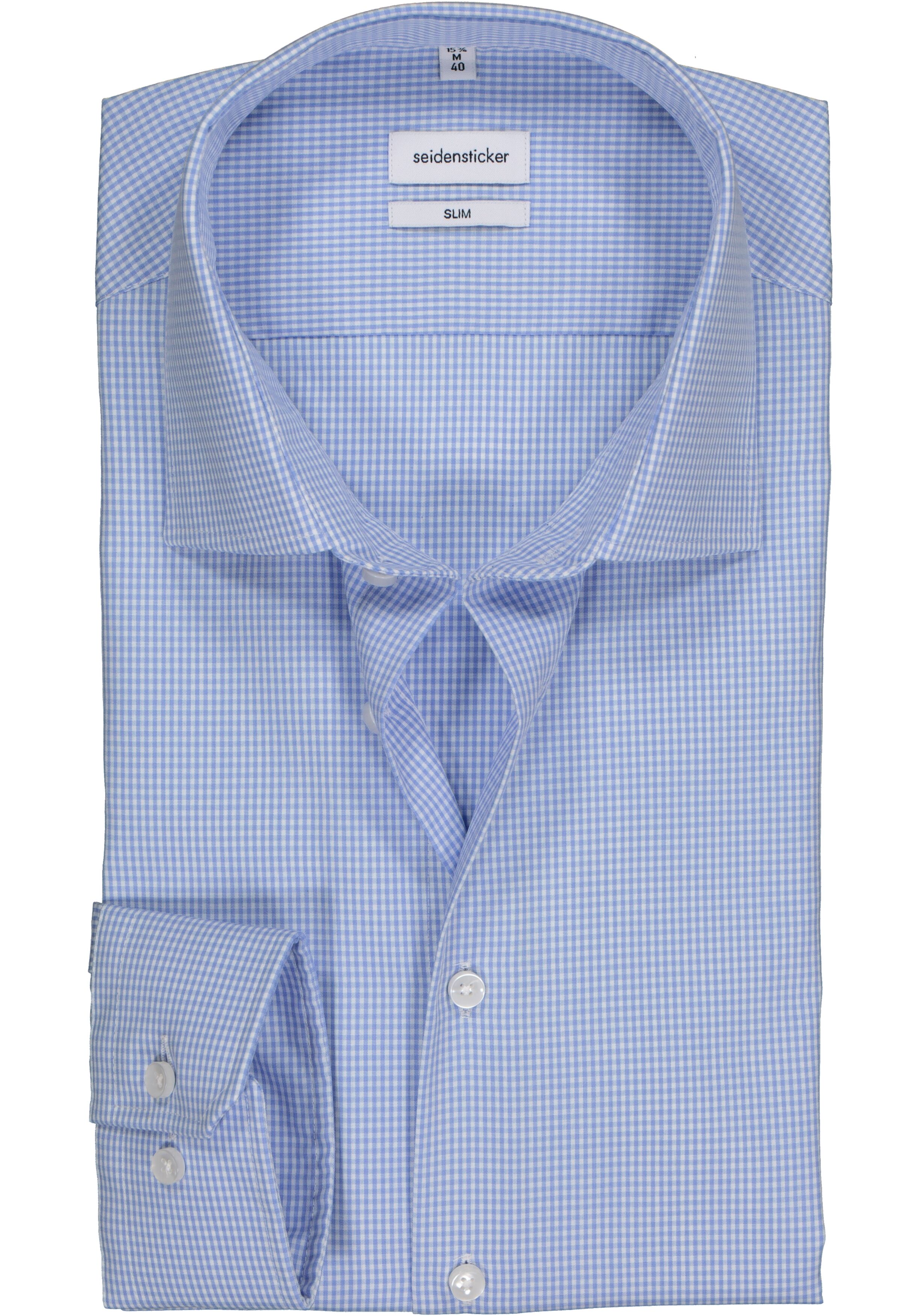 Seidensticker slim fit overhemd, lichtblauw geruit