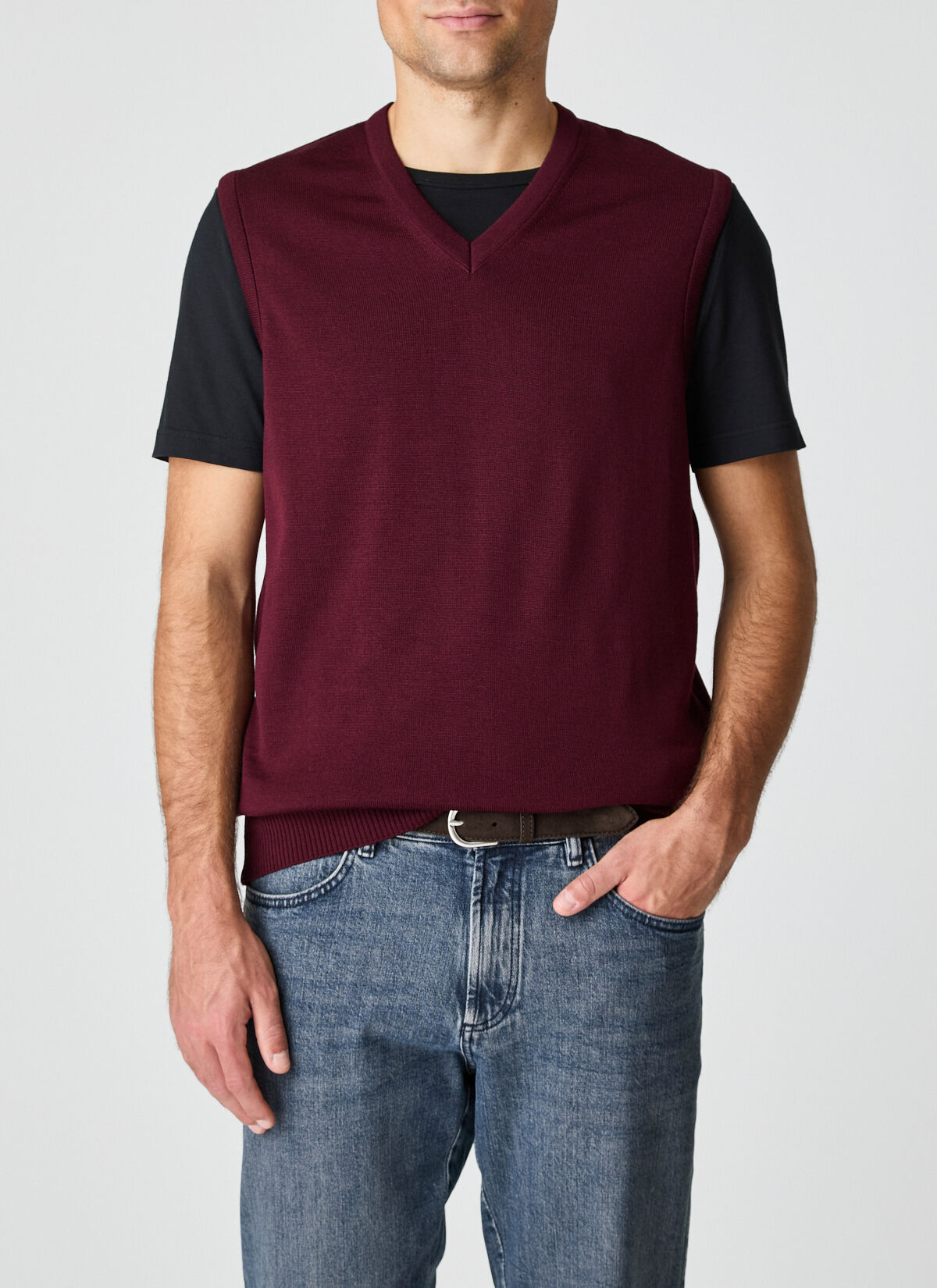 MAERZ Classic Fit heren spencer wol, bordeaux rood