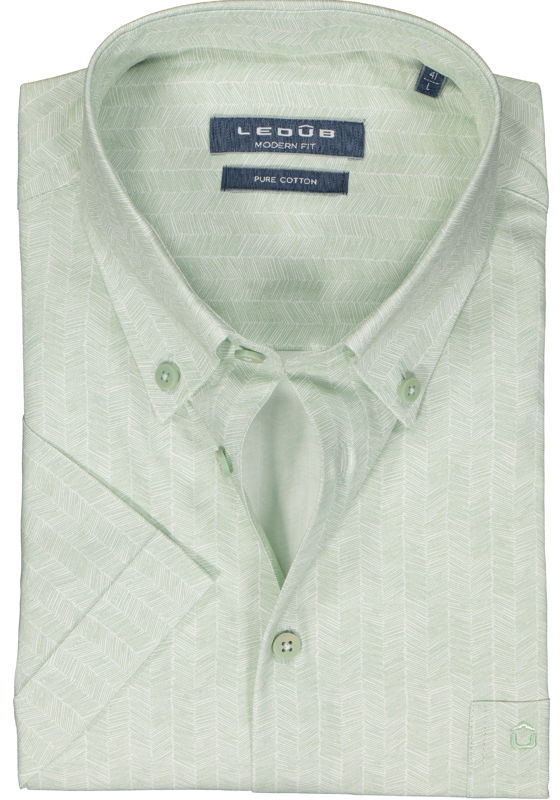 Ledub modern fit overhemd, korte mouw, popeline, lichtgroen met wit dessin Ledub modern fit overhemd, korte mouw, popeline, lichtgroen met wit dessin