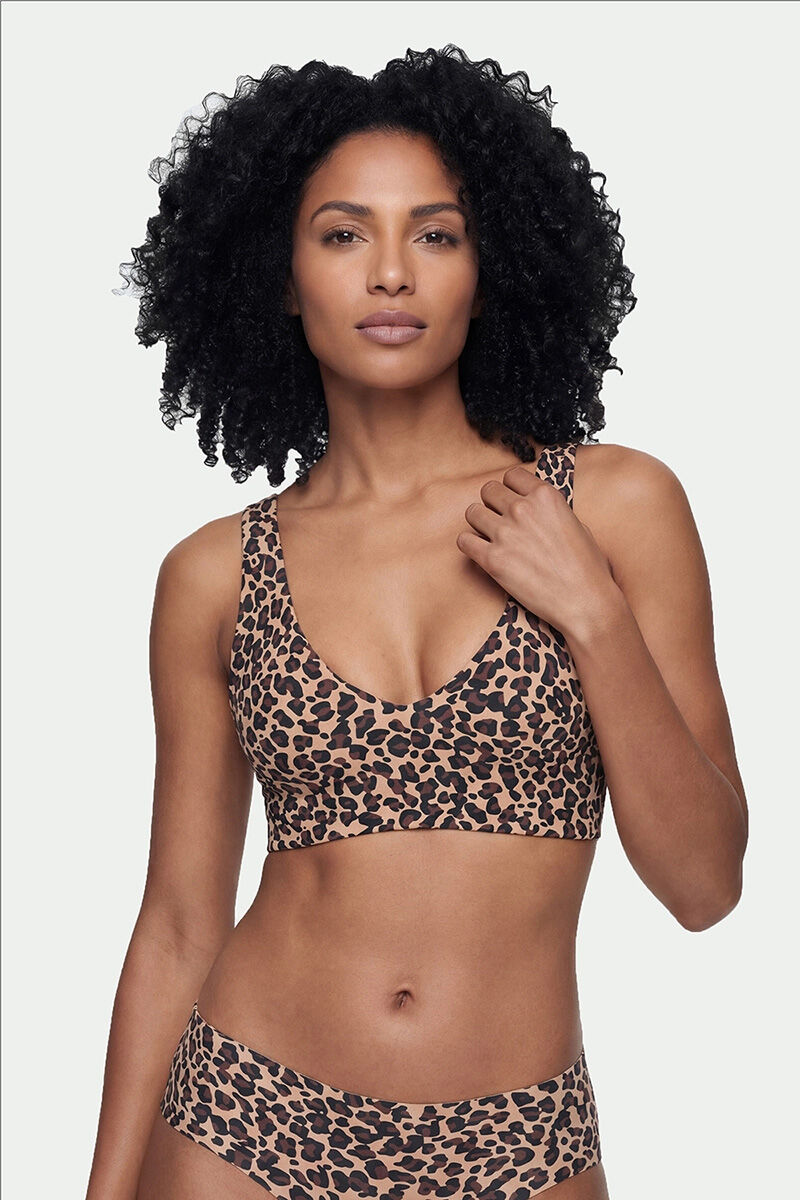 Mey dames bustier Invisibles Print, voorgevormde beugelloze bralette, luipaard beige met bruin en zwart