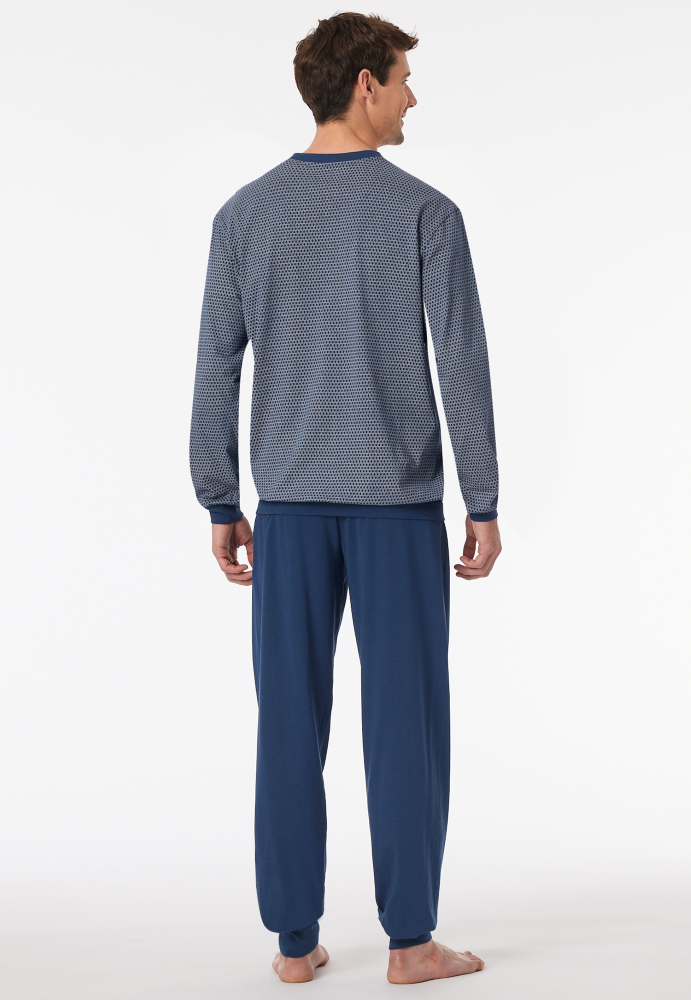 SCHIESSER Cotton Essentials Pyjama lang, heren pyjama set, blauw dessin