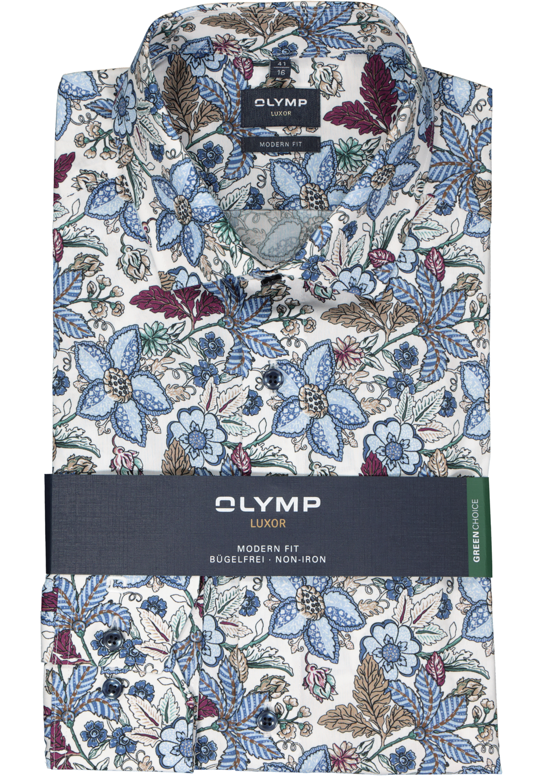2-4066425597828_olymp-overhemd_HR OLYMP modern fit overhemd, popeline, wit met blauw en donkerroze bloemen dessin