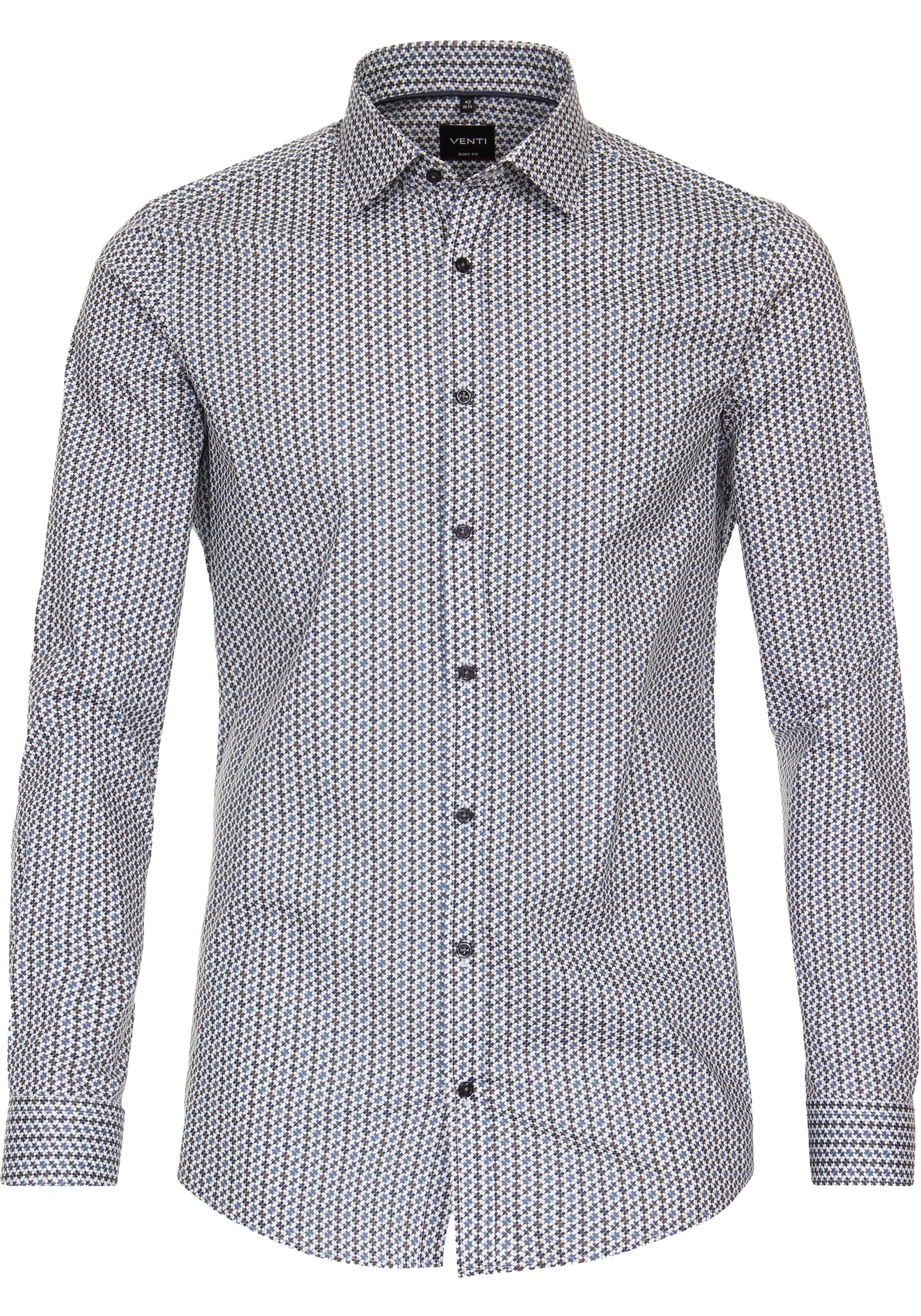VENTI body fit overhemd, popeline, blauw dessin