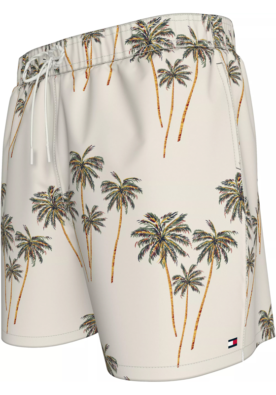 Tommy Hilfiger Medium Drawstring swimshort, heren zwembroek, offwhite met palmbomen print Tommy Hilfiger Medium Drawstring swimshort, heren zwembroek, offwhite met palmbomen print