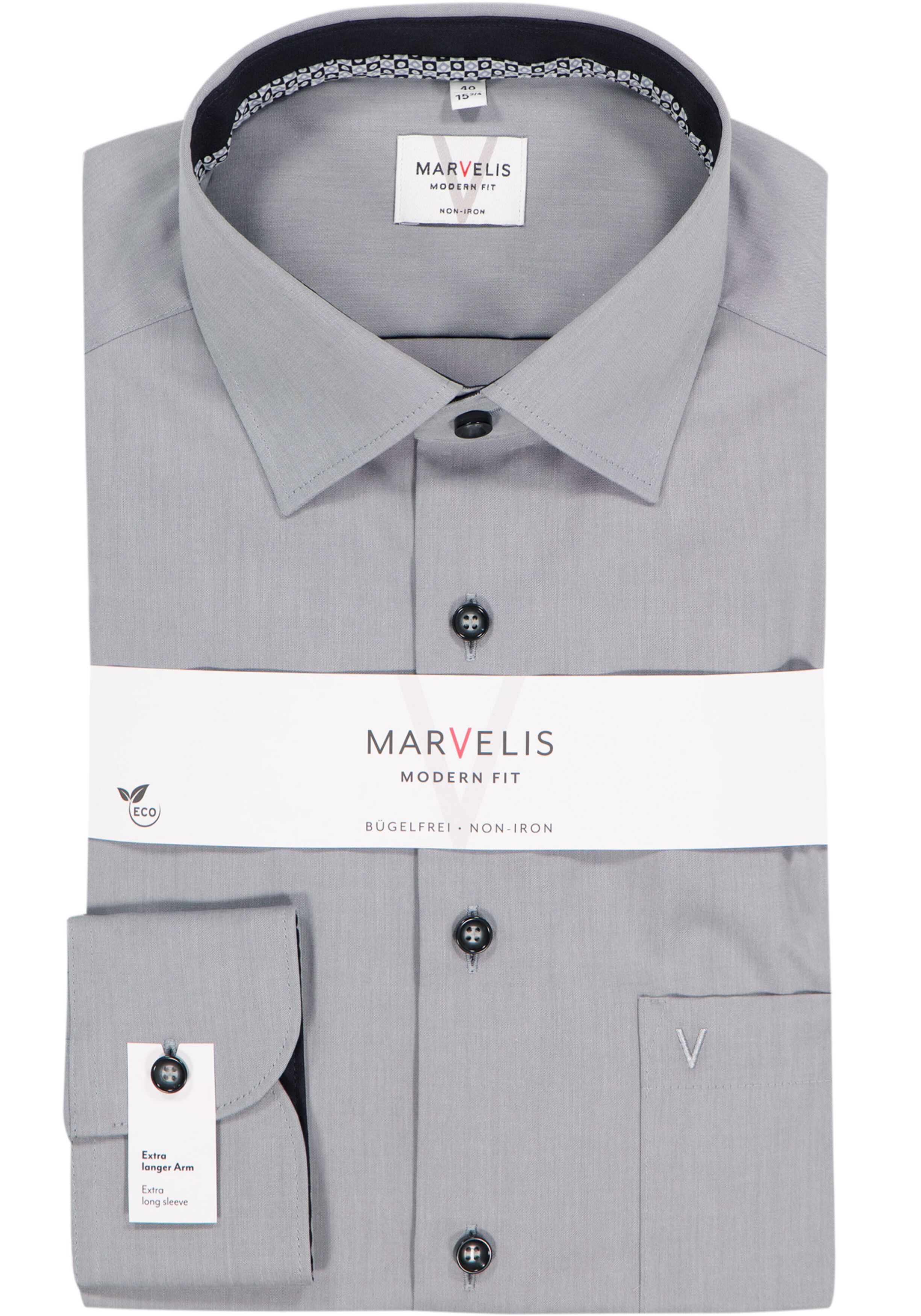MARVELIS modern fit overhemd, mouwlengte 7, popeline, antracietgrijs