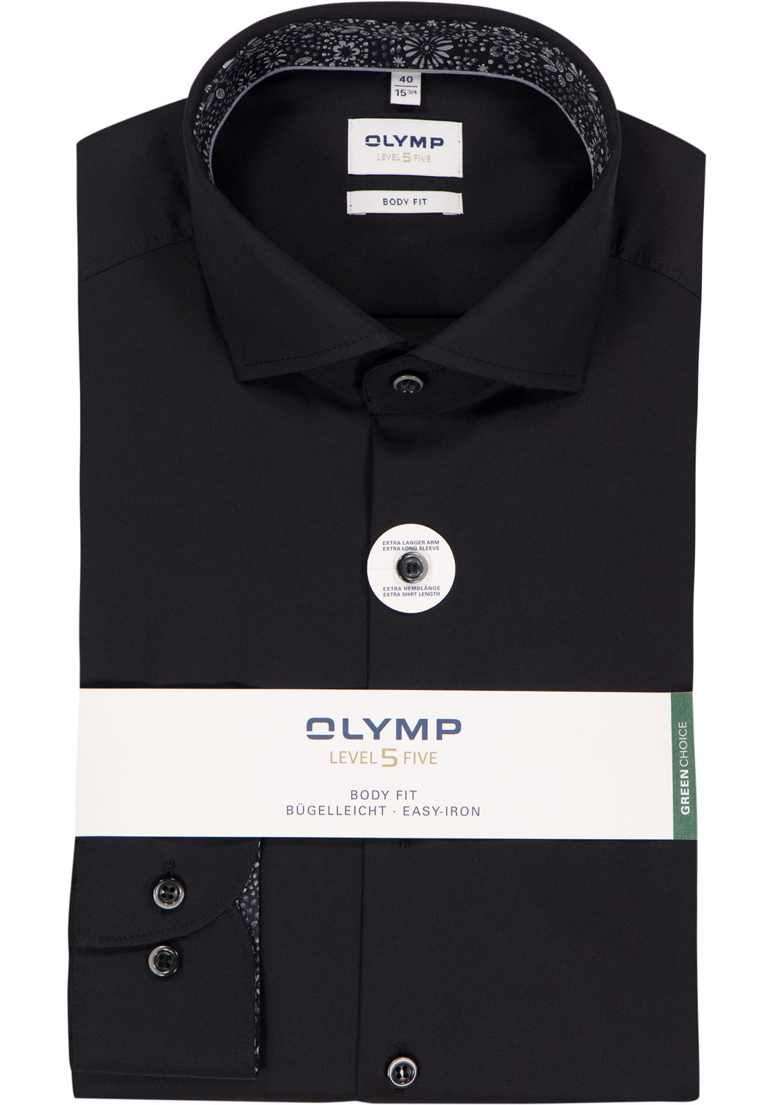 OLYMP Level 5 body fit overhemd, mouwlengte 7, satijnbinding, zwart OLYMP Level 5 body fit overhemd, mouwlengte 7, satijnbinding, zwart