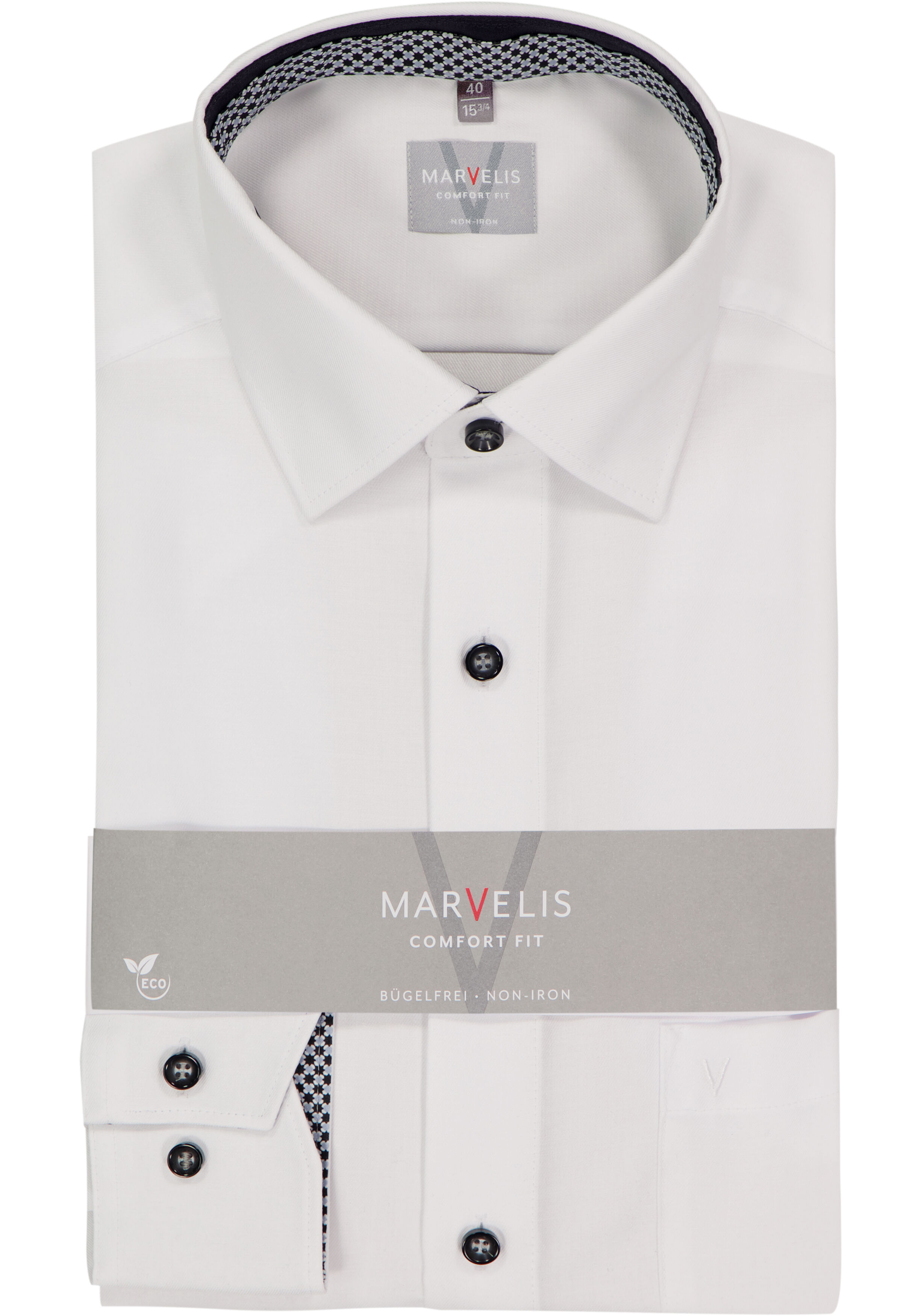 MARVELIS comfort fit overhemd, twill, wit (zwart contrast)