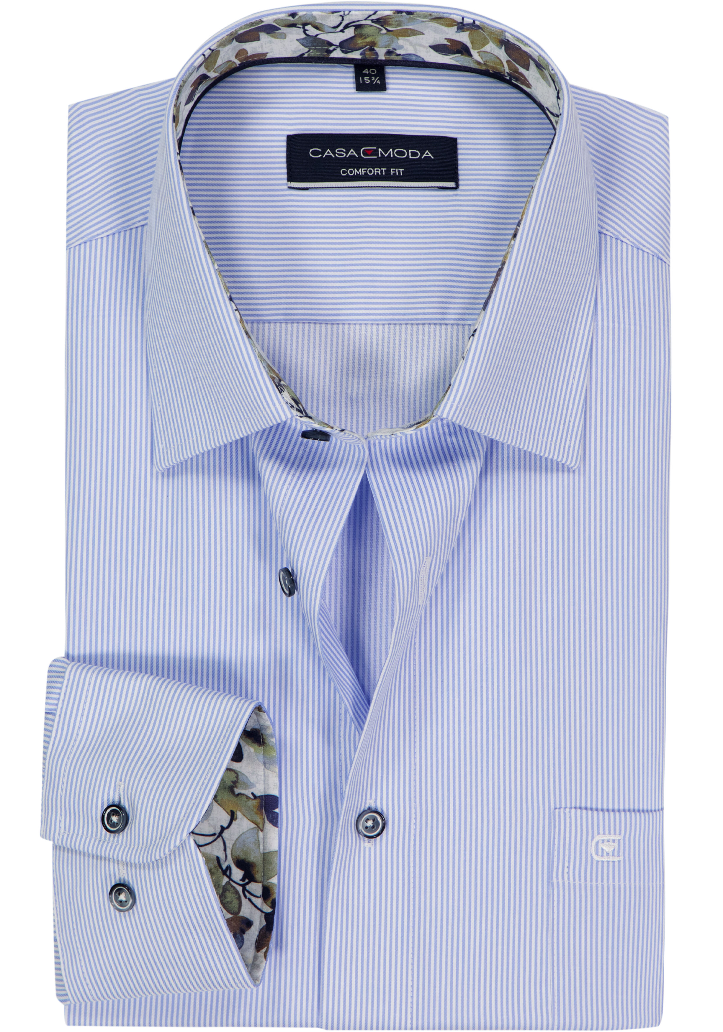 CASA MODA comfort fit overhemd, twill, lichtblauw met wit gestreept