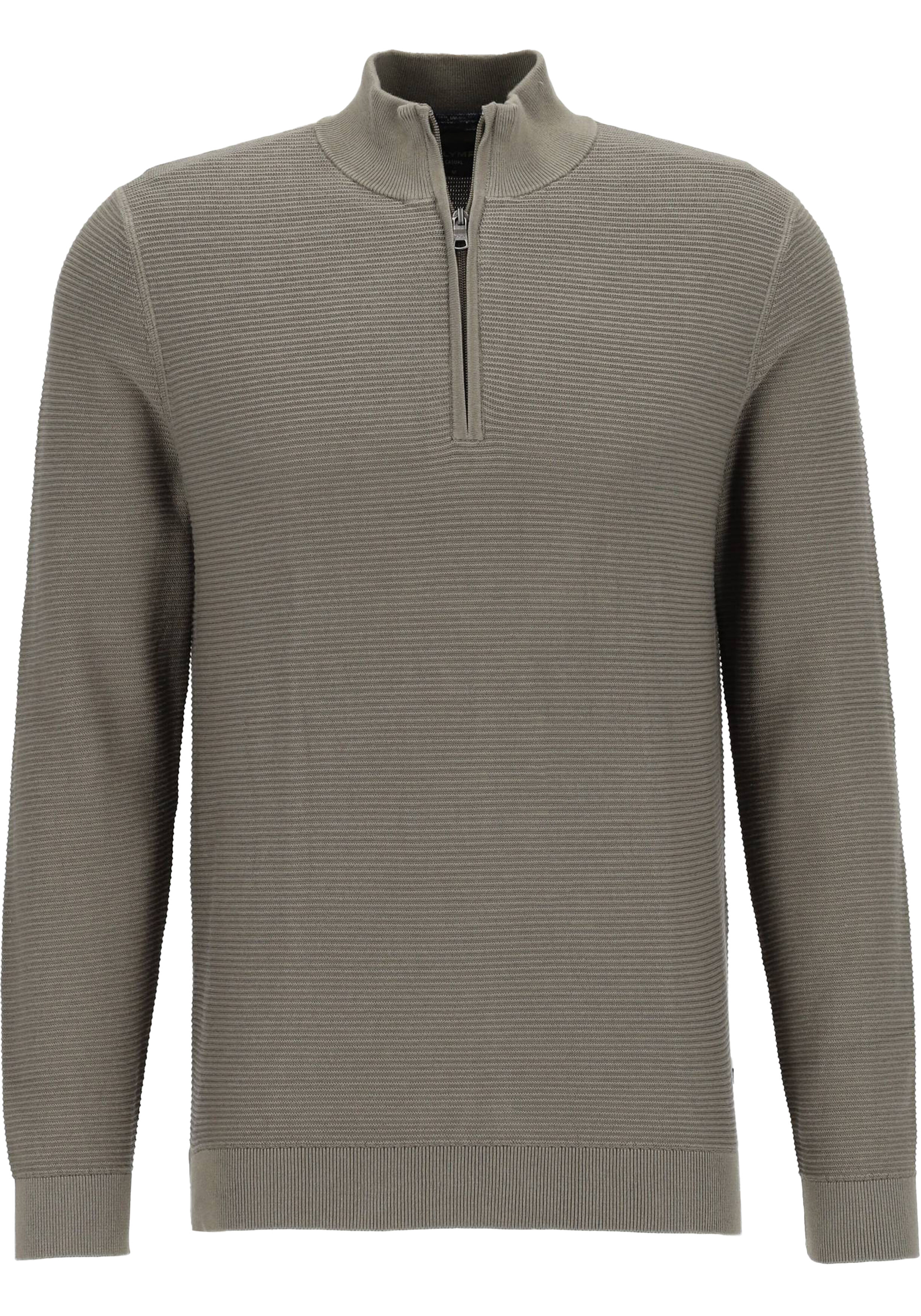 OLYMP modern fit schipperstrui katoen, structuur, korte rits, olijfgroen