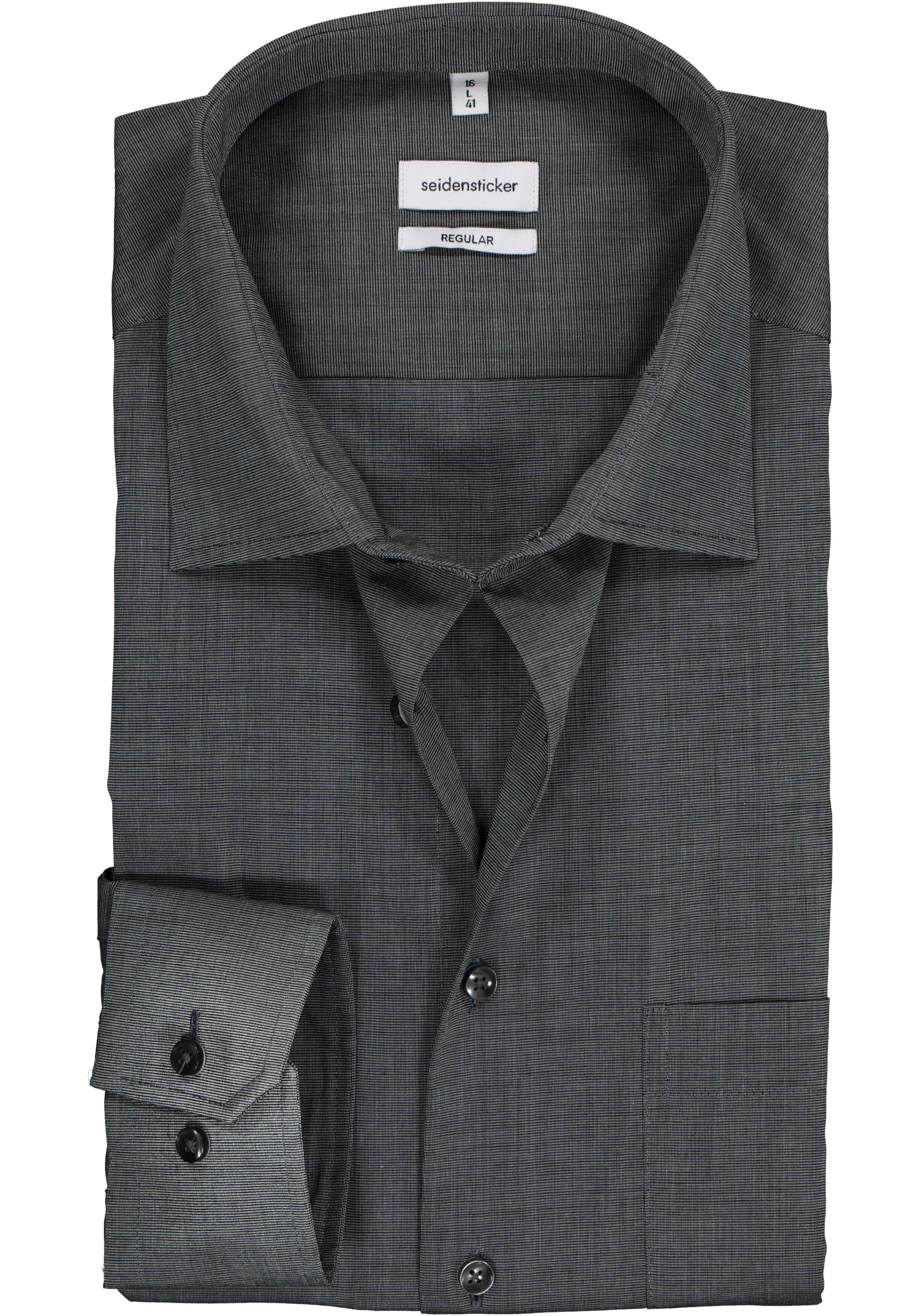 Seidensticker regular fit overhemd, mouwlengte 7, grijs