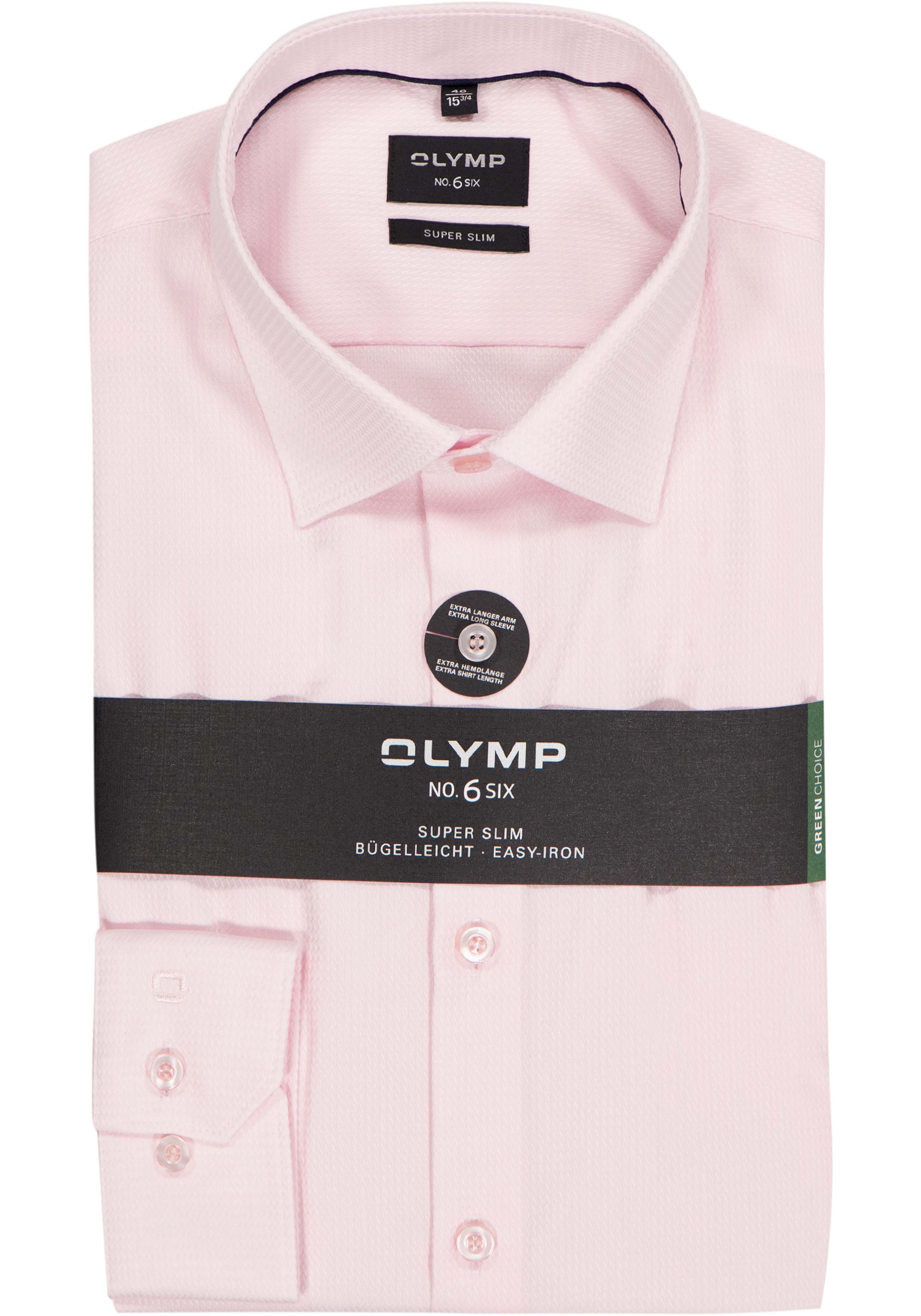 OLYMP No. 6 Six super slim fit overhemd, mouwlengte 7, structuur, roze