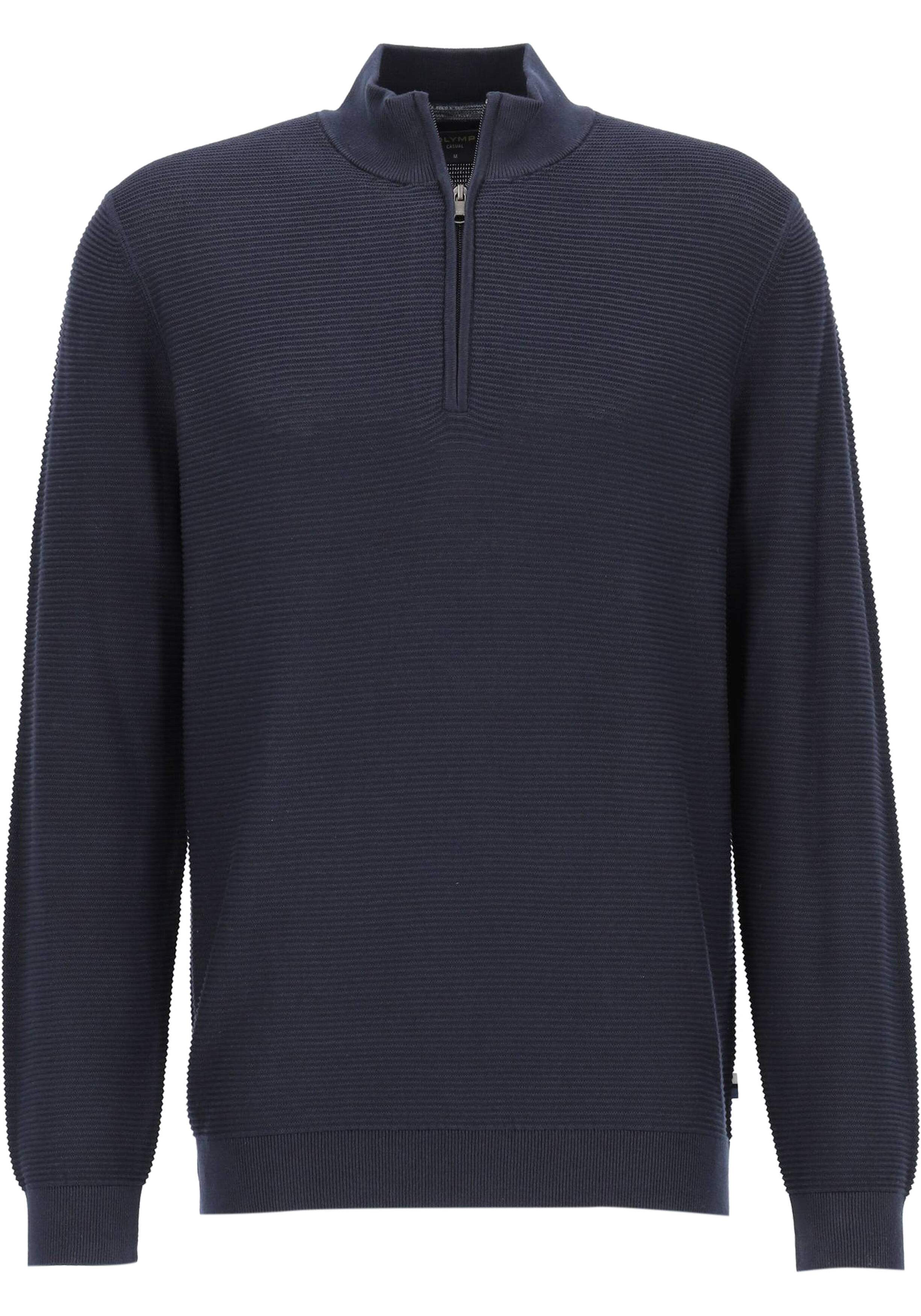 OLYMP modern fit schipperstrui katoen, structuur, korte rits, marine blauw