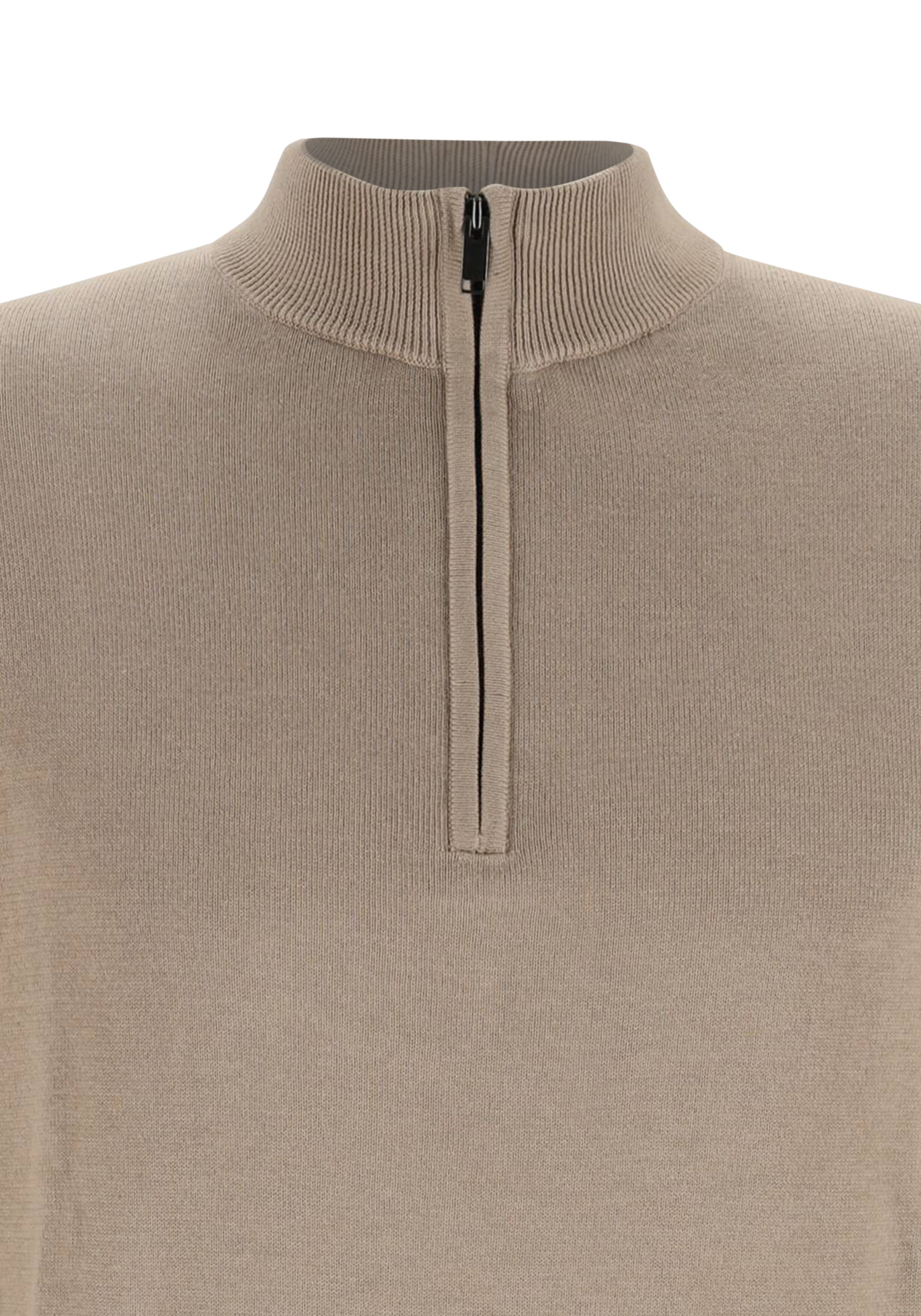 Michaelis heren trui katoenmengsel, slim fit trui met korte rits, beige