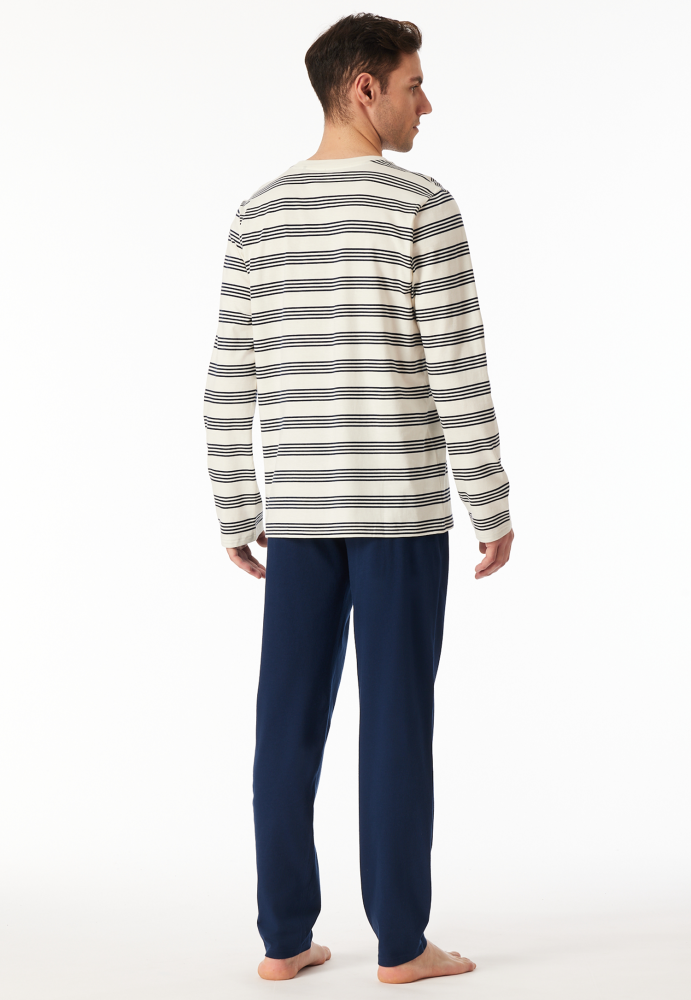 SCHIESSER Casual Essentials Pyjama lang, heren pyjama set, krijtwit gestreept