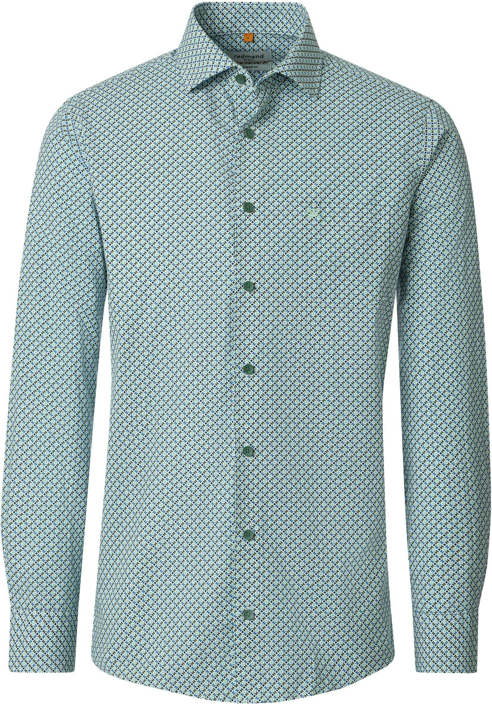 Redmond comfort fit overhemd, popeline, wit, groen, blauw dessin