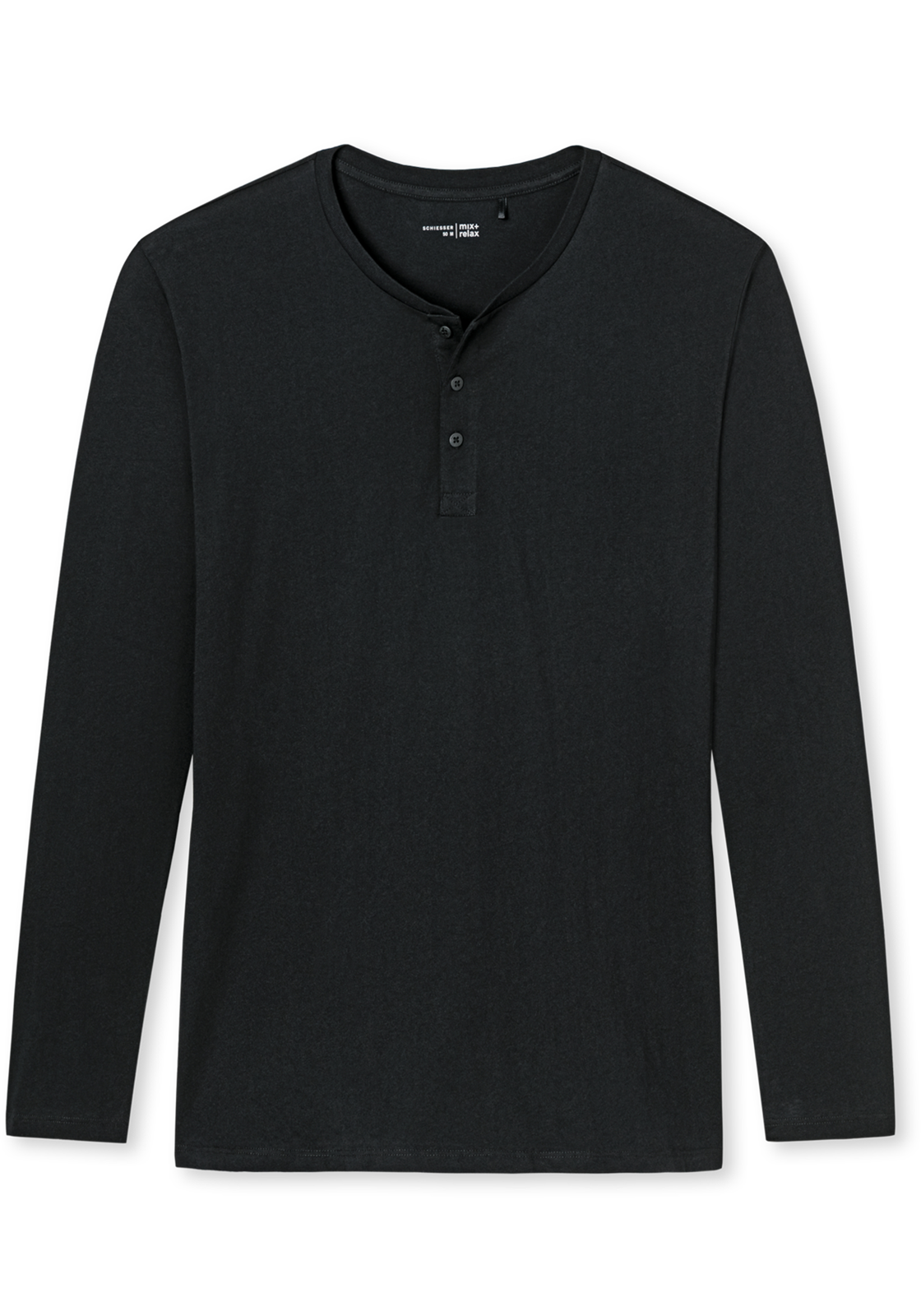 2-4007065358905-schiesser-mixrelax-shirt_HR SCHIESSER Mix+Relax T-shirt, lange mouw O-hals met knoopjes, zwart