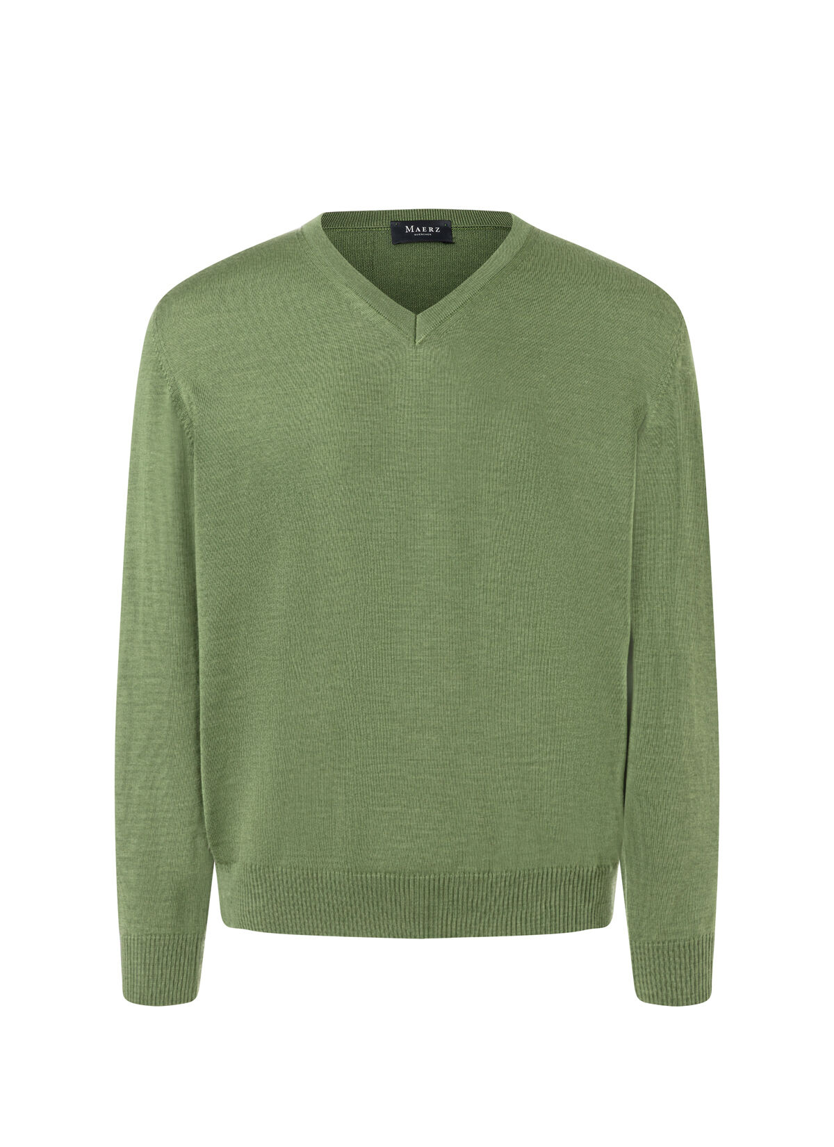 MAERZ Classic Fit heren trui met V-hals wol, groen