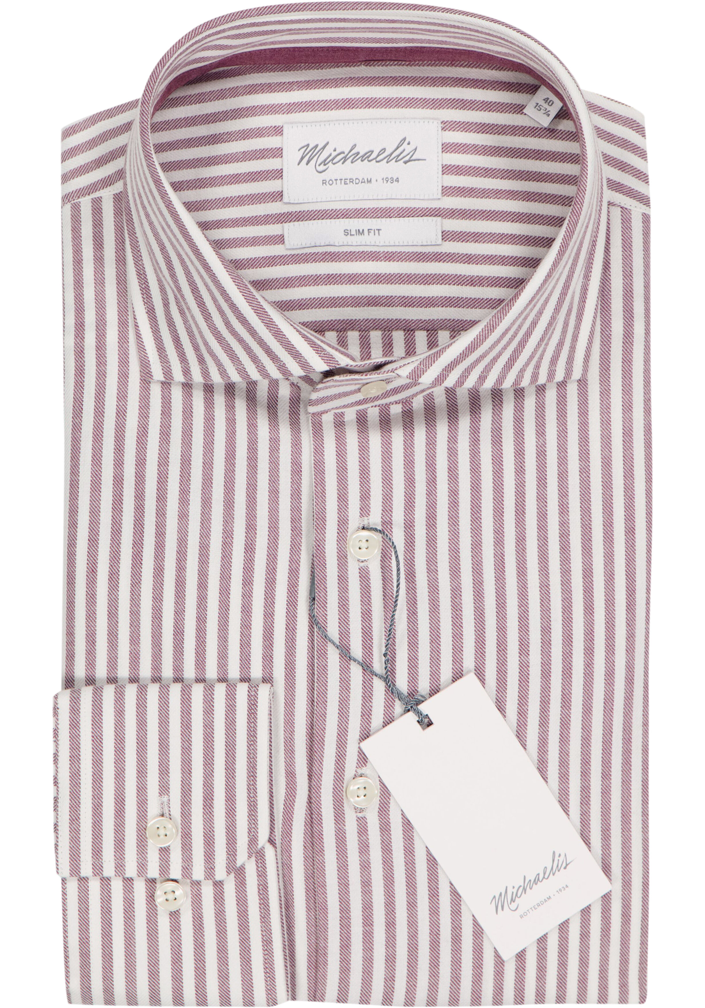 Michaelis slim fit heren overhemd, flanel, bordeaux rood gestreept