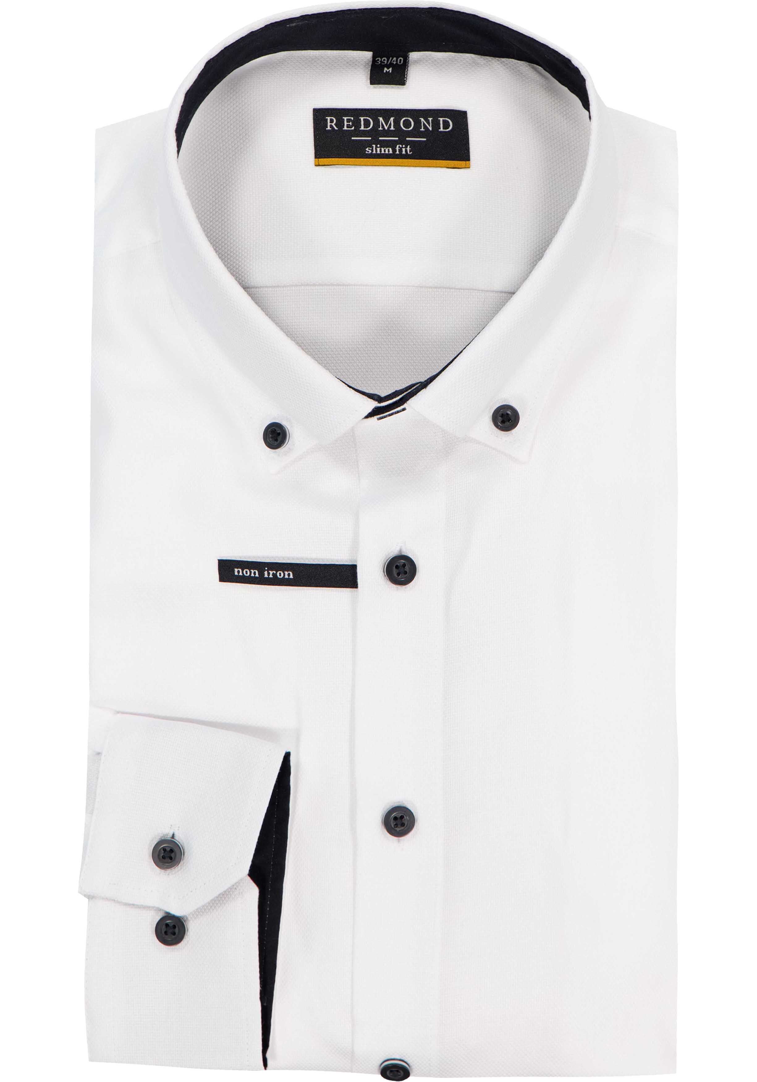 Redmond slim fit overhemd, popeline, wit