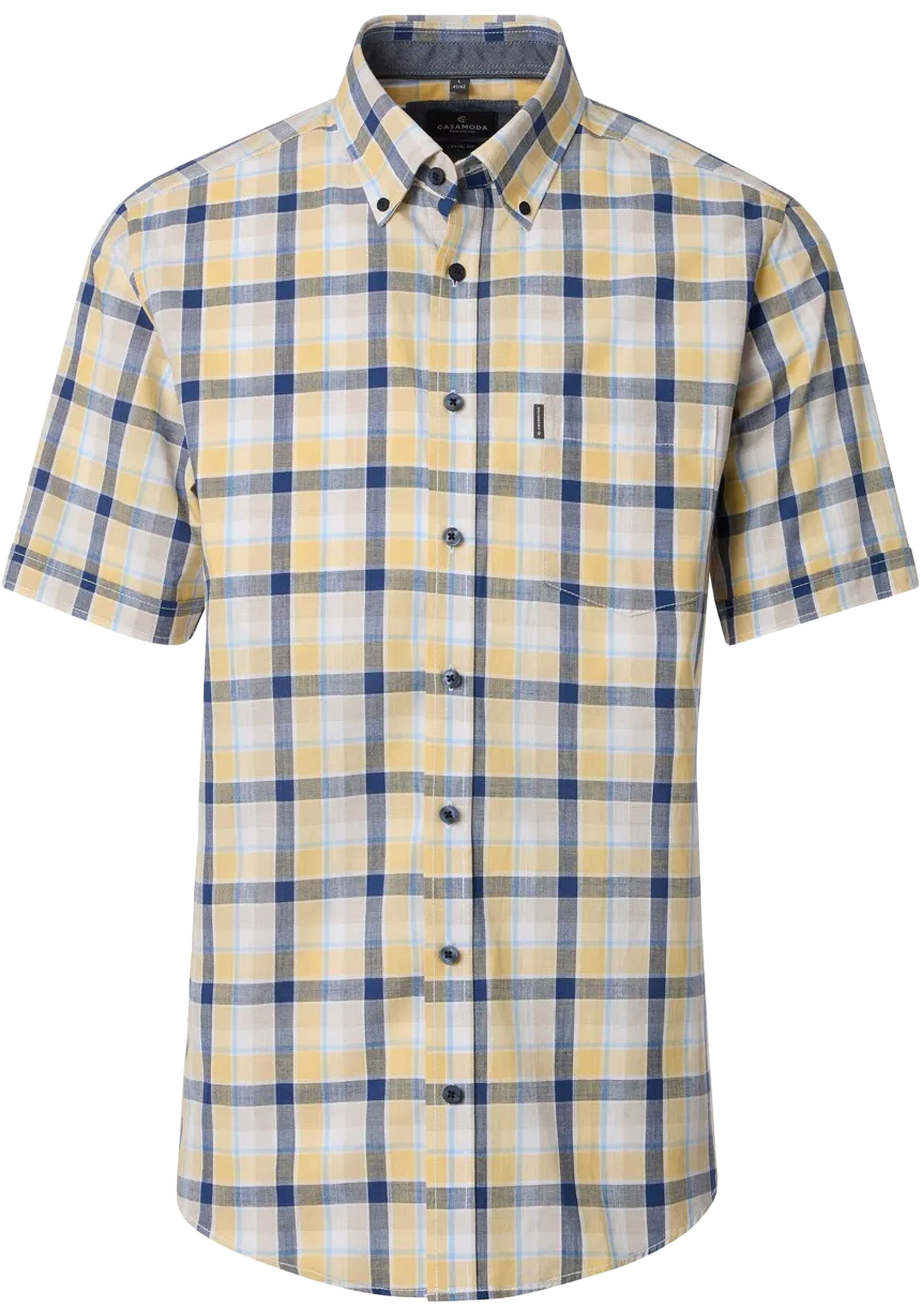 CASA MODA Sport casual fit overhemd, korte mouw, chambray, geel, blauw, wit, lichtblauw geruit