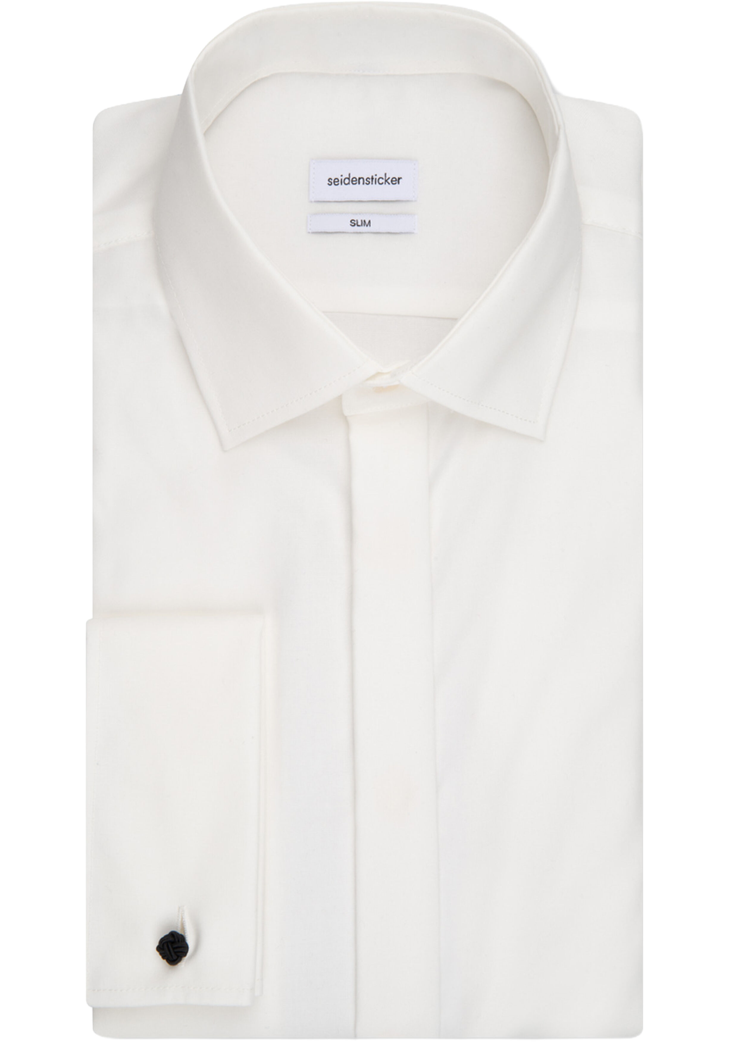 Seidensticker slim fit overhemd, smoking overhemd dubbele manchet, popeline, beige