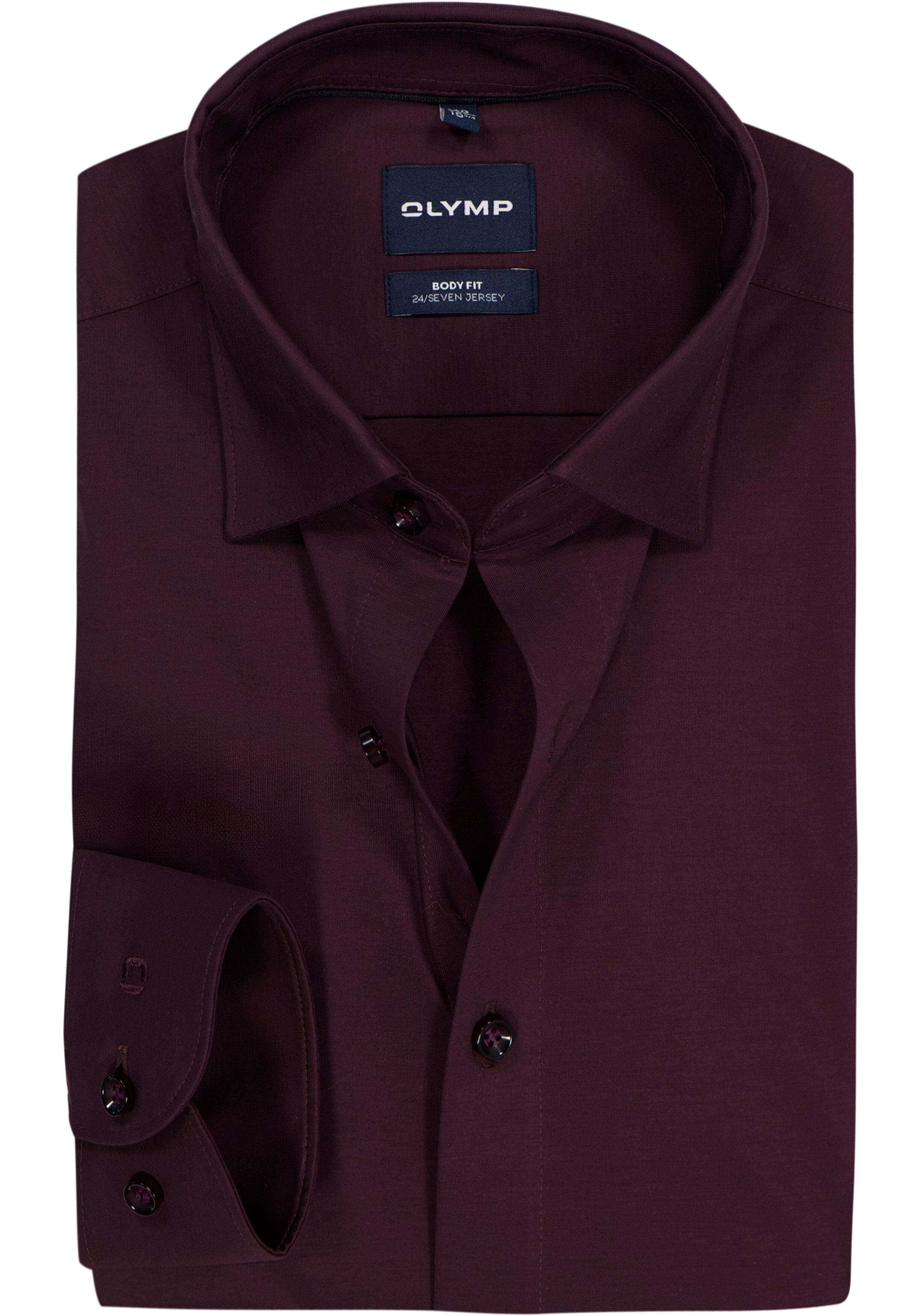 OLYMP 24/7 Level 5 body fit overhemd, tricot, bordeaux rood