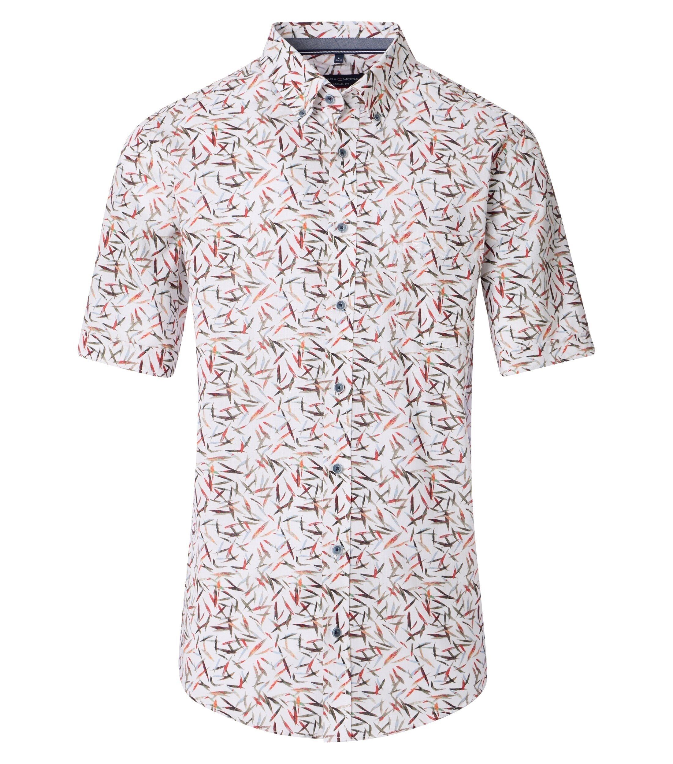CASA MODA Sport casual fit overhemd, korte mouw, chambray, wit met groen en rood dessin