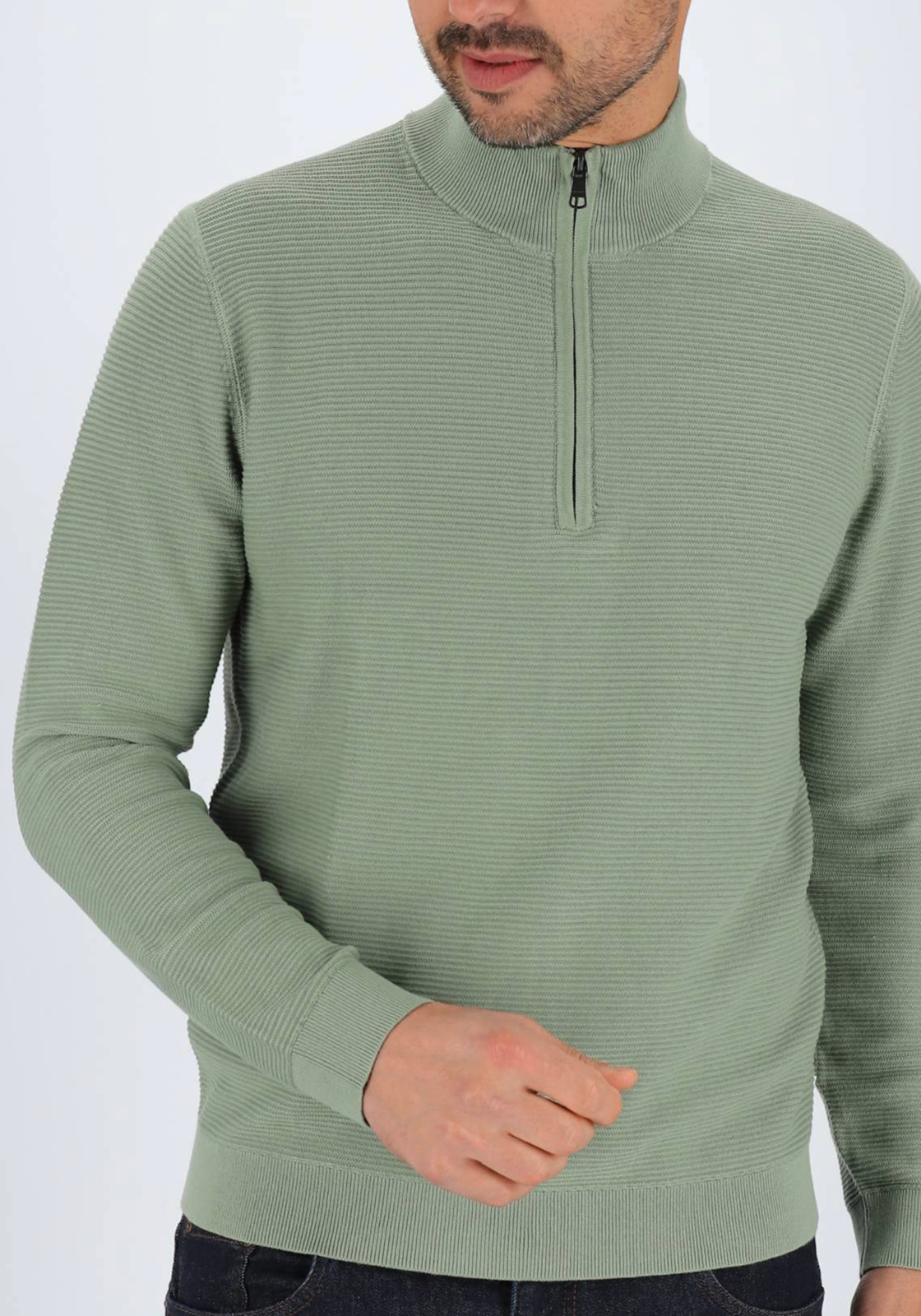 OLYMP modern fit schipperstrui katoen, structuur, korte rits, lichtgroen OLYMP modern fit schipperstrui katoen, structuur, korte rits, lichtgroen