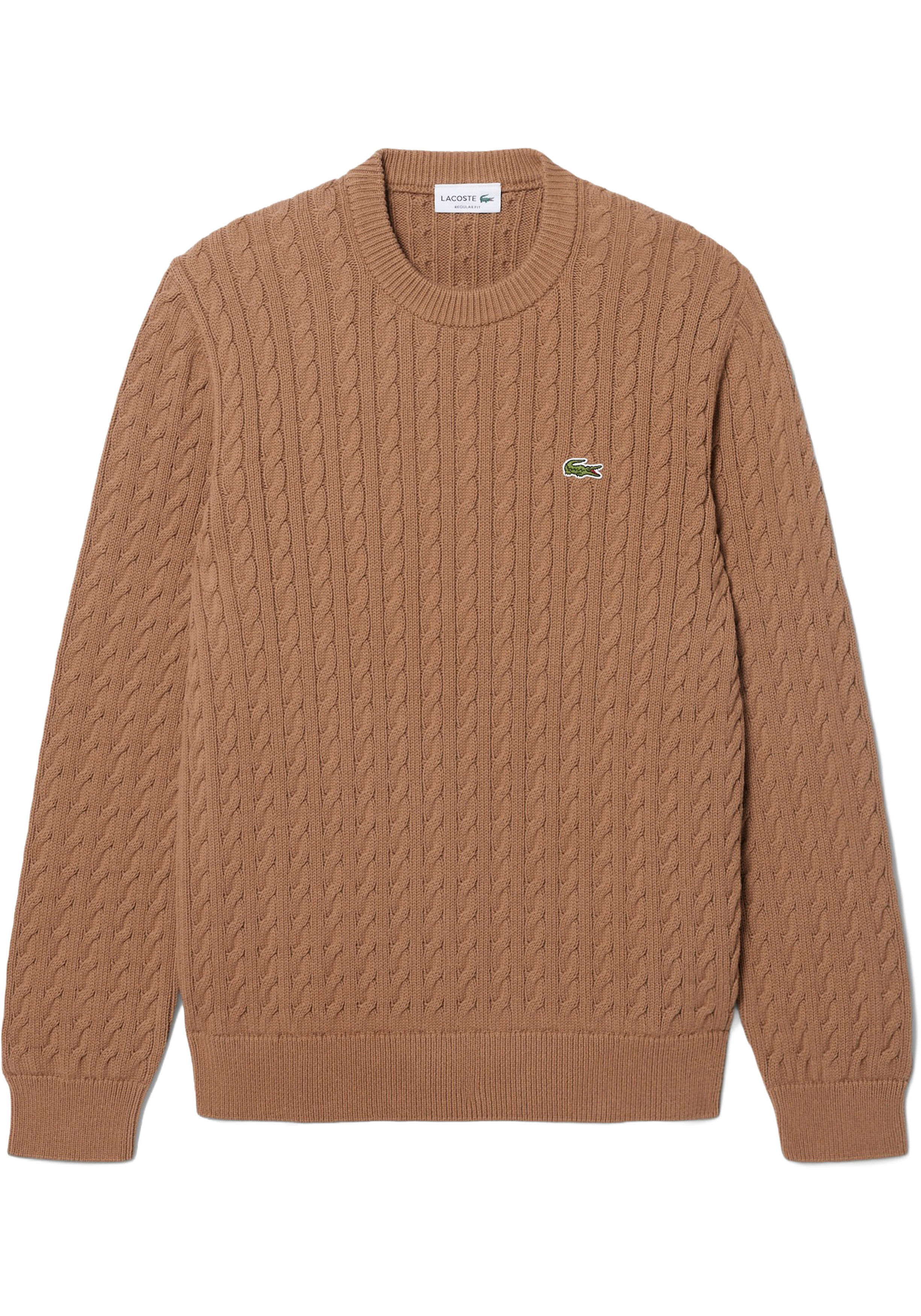 Lacoste herentrui katoen, O-hals, cookie lichtbruin