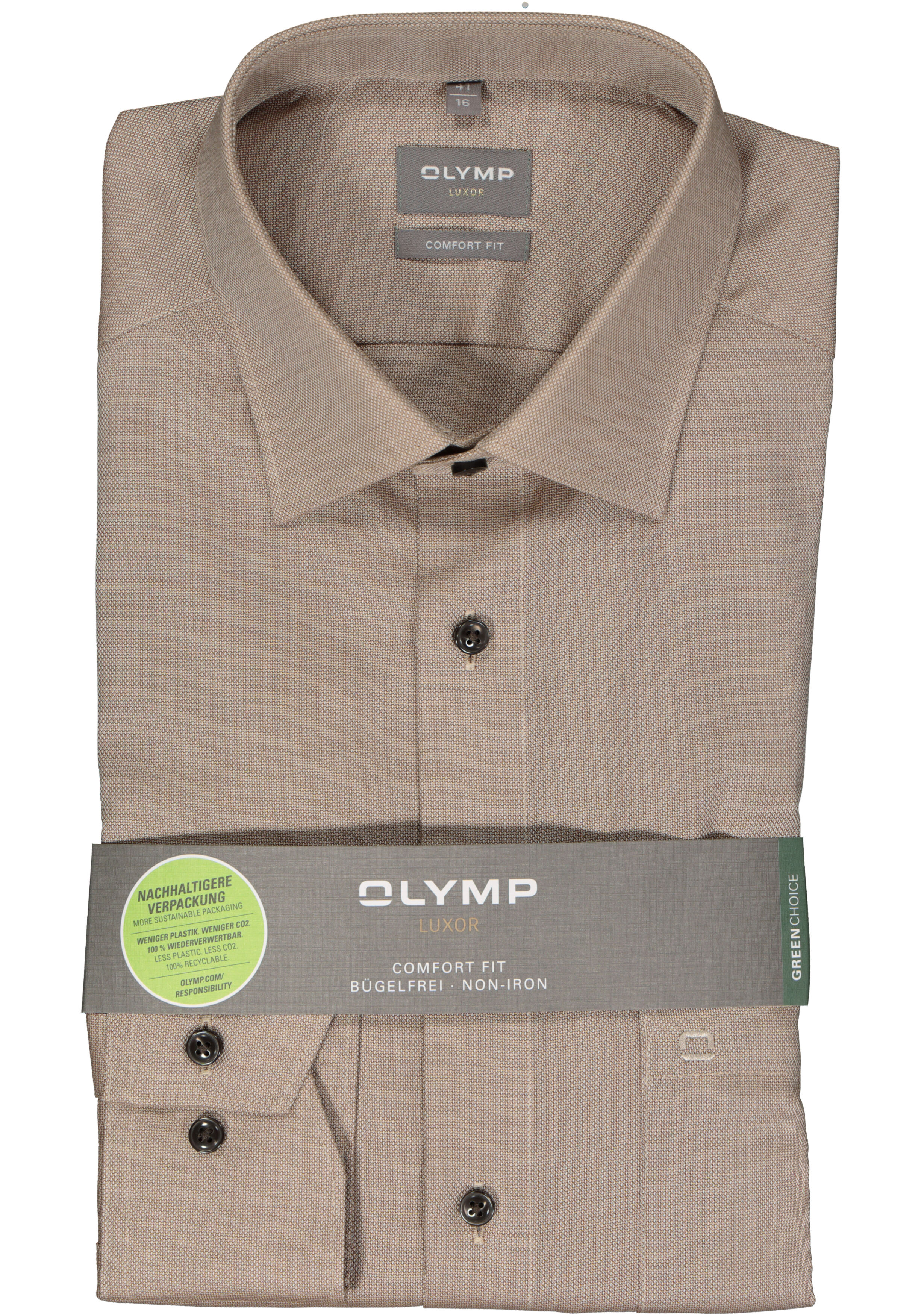 OLYMP comfort fit overhemd, structuur, beige