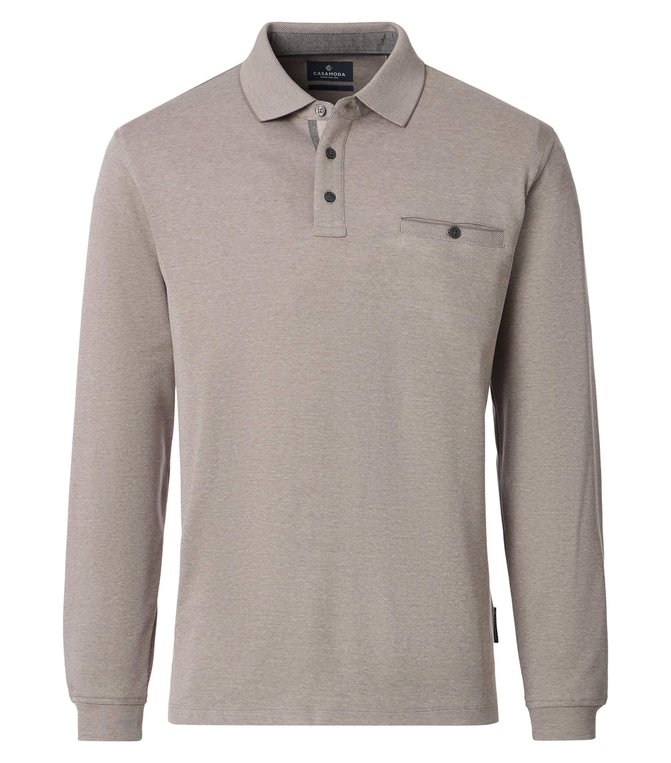CASA MODA comfort fit heren polo lange mouw, beige dessin