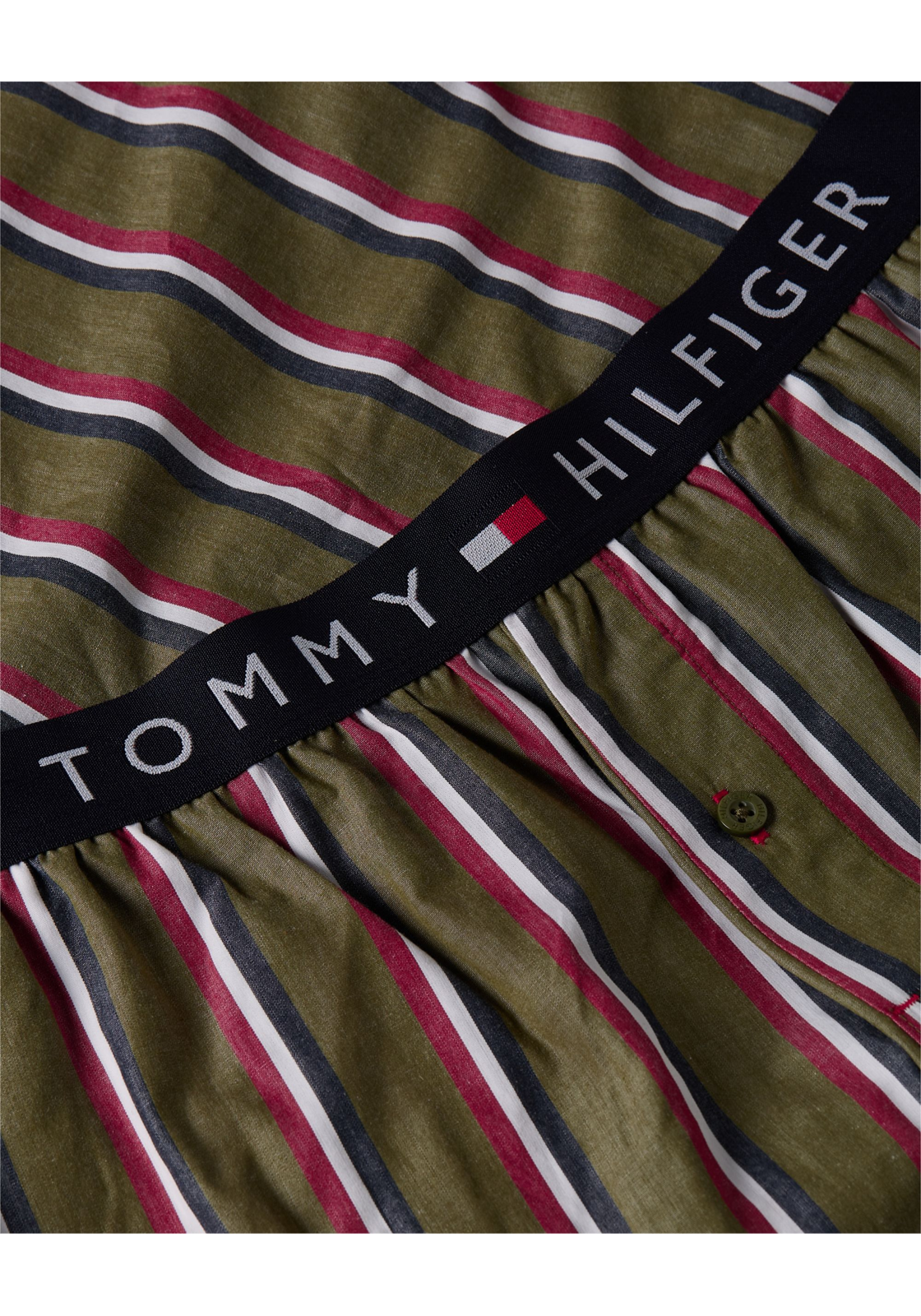 image_4_UM0UM028910T3_D_C3307wid Tommy Hilfiger heren pyjama O-hals, woven set, olijfgroen met gestreepte broek