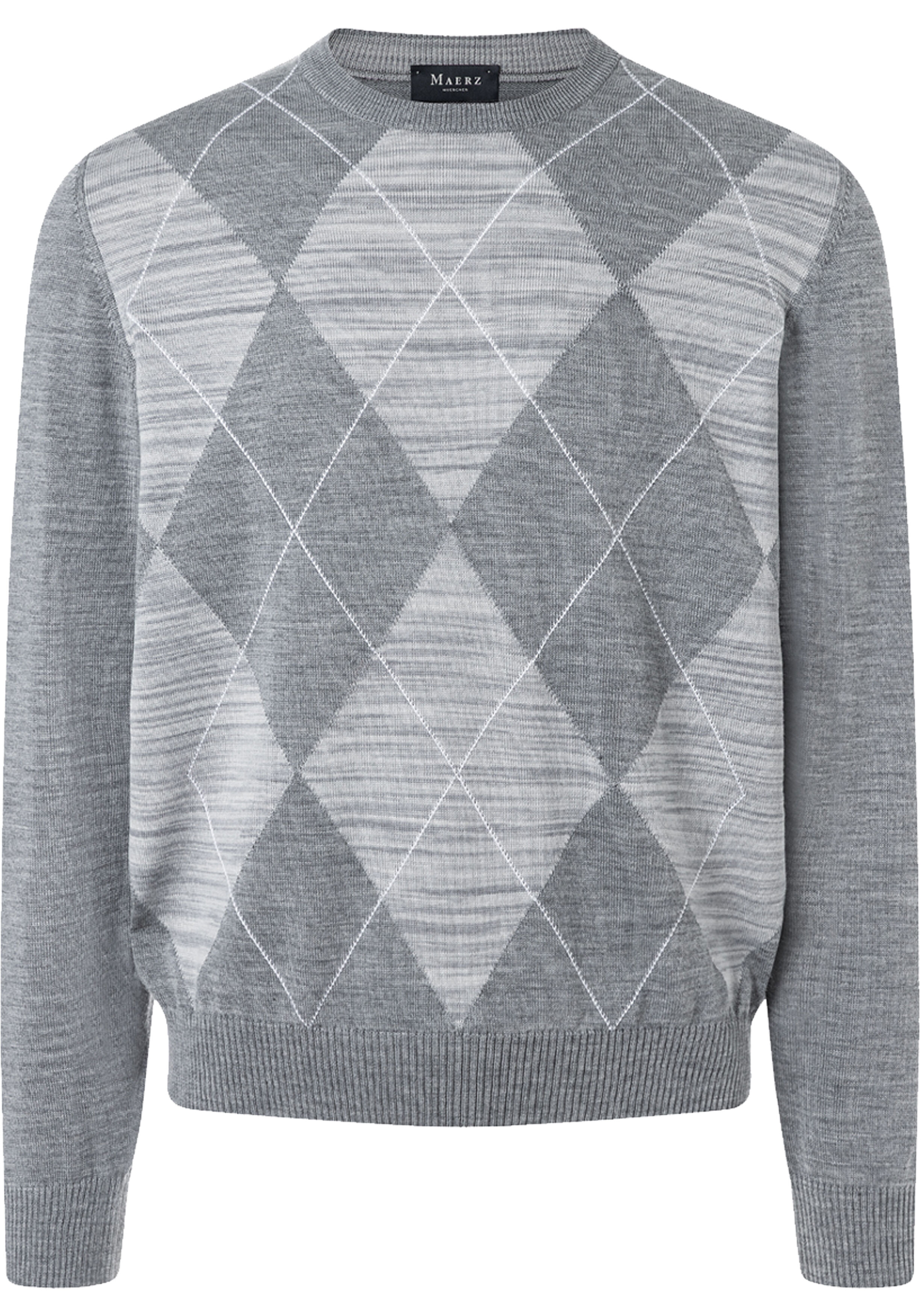 MAERZ Classic Fit heren trui met O-hals wol, grijs