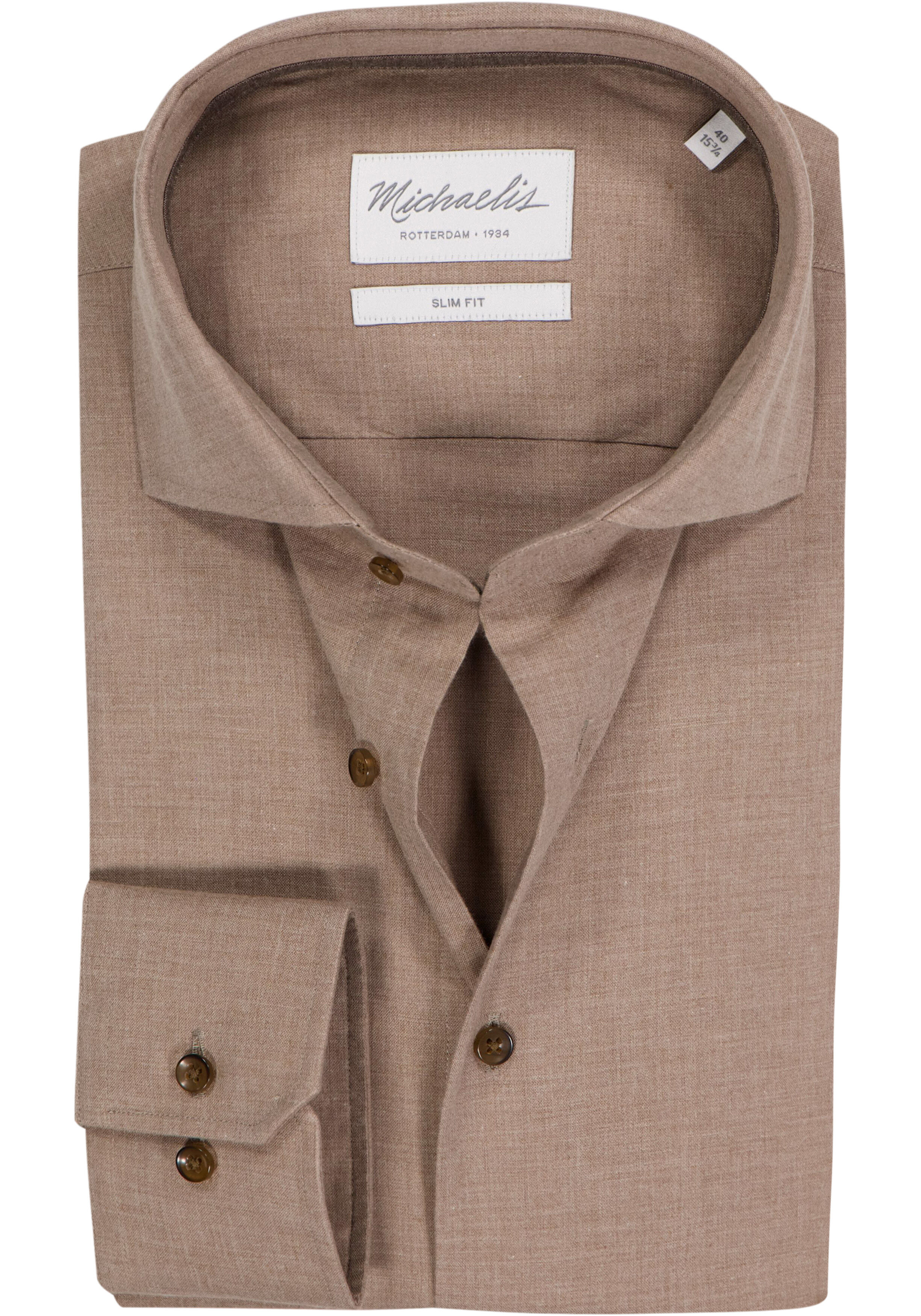 Michaelis slim fit heren overhemd, flanel, beige