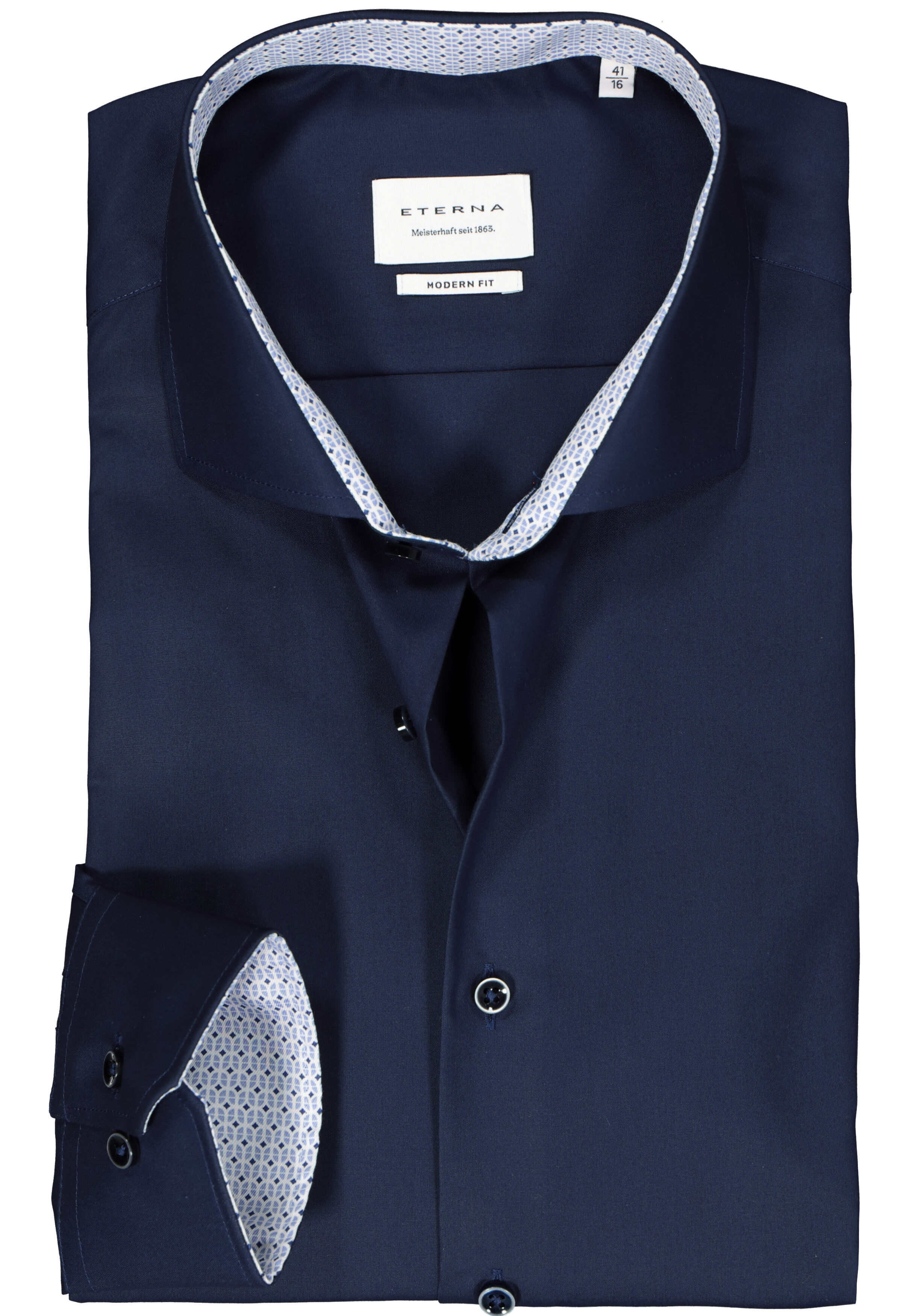 ETERNA modern fit overhemd, popeline, donkerblauw (contrast)