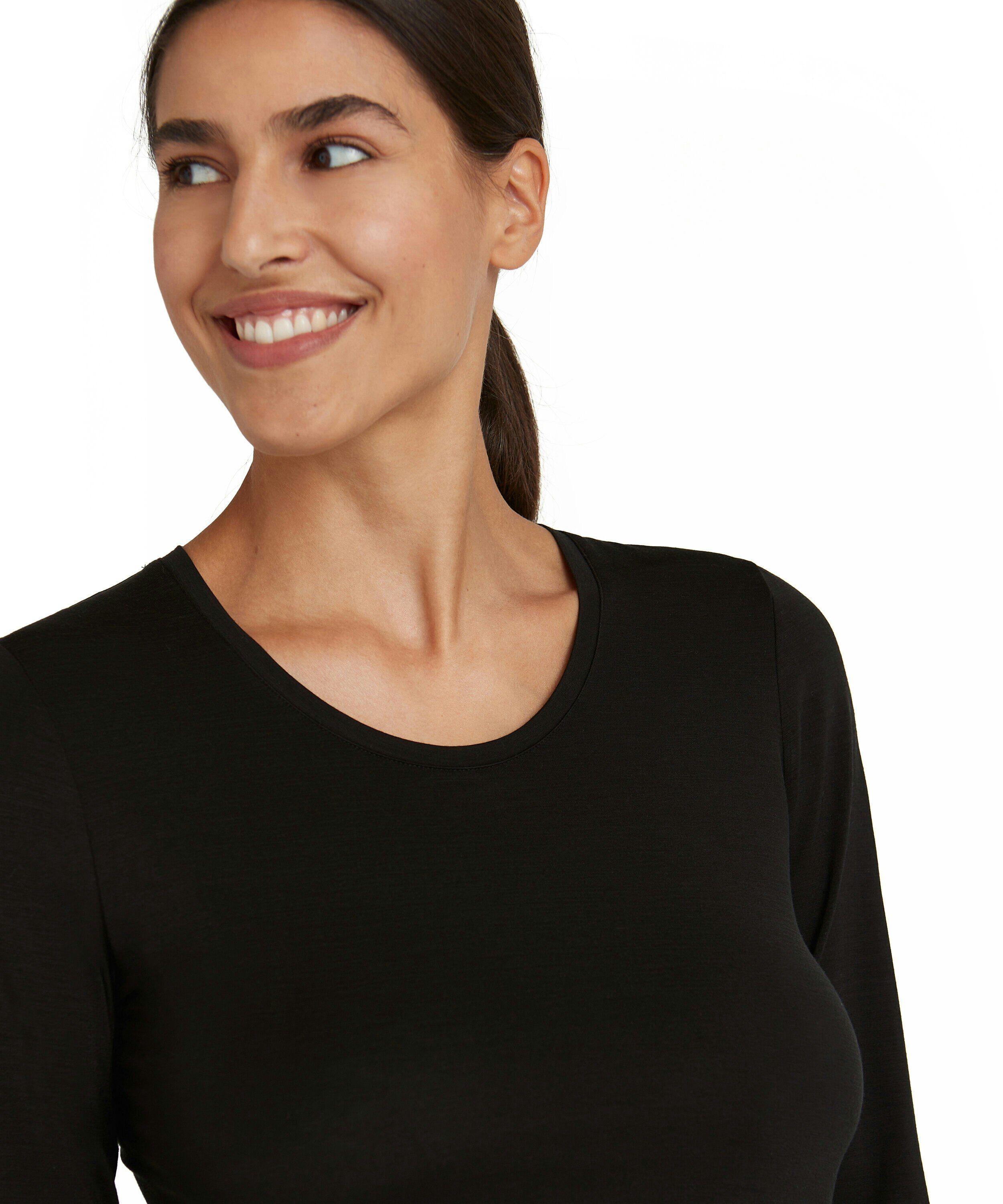 FALKE dames shirt met lange mouw Daily Climawool, zwart (black)
