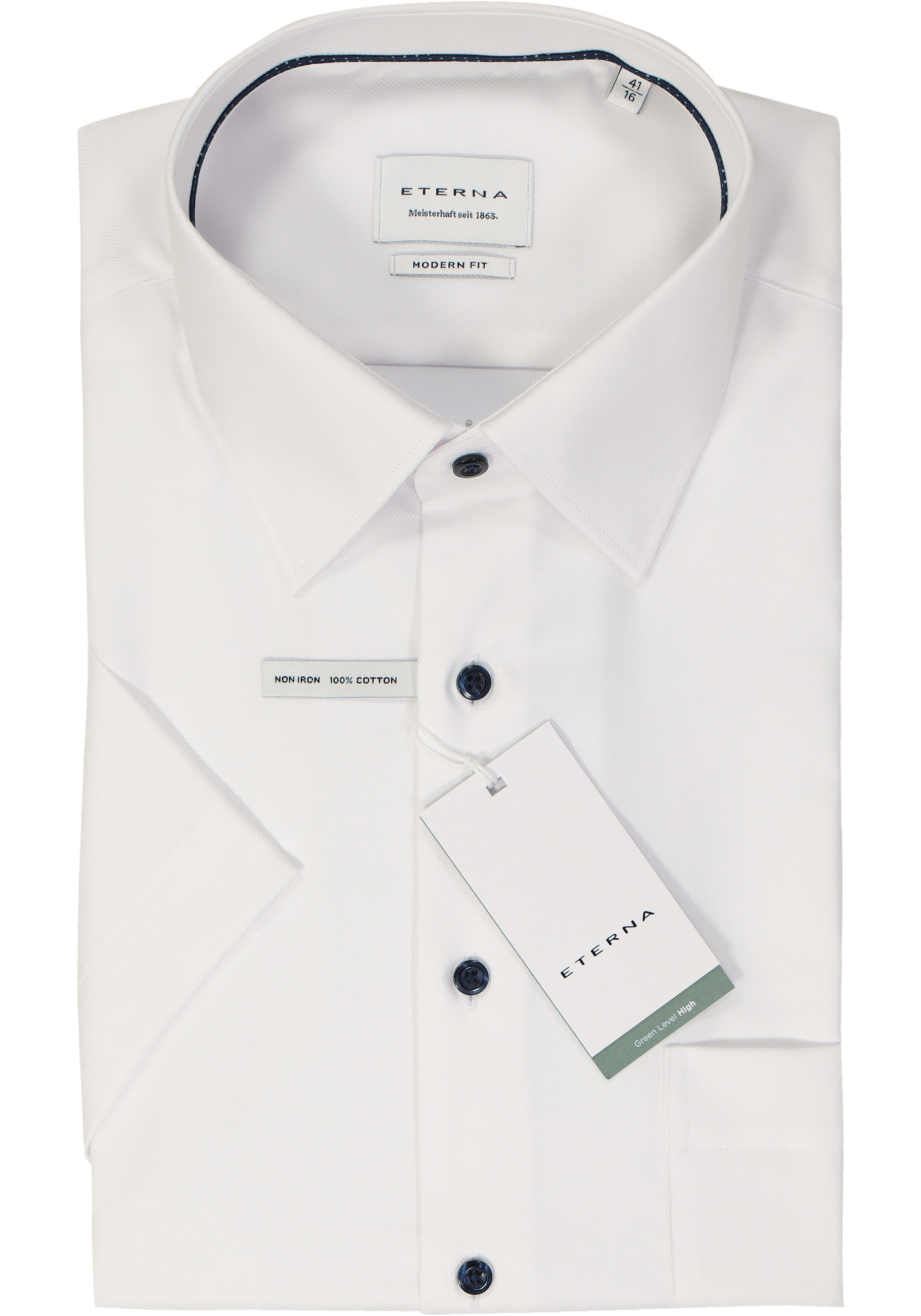 ETERNA modern fit overhemd korte mouw, twill, wit